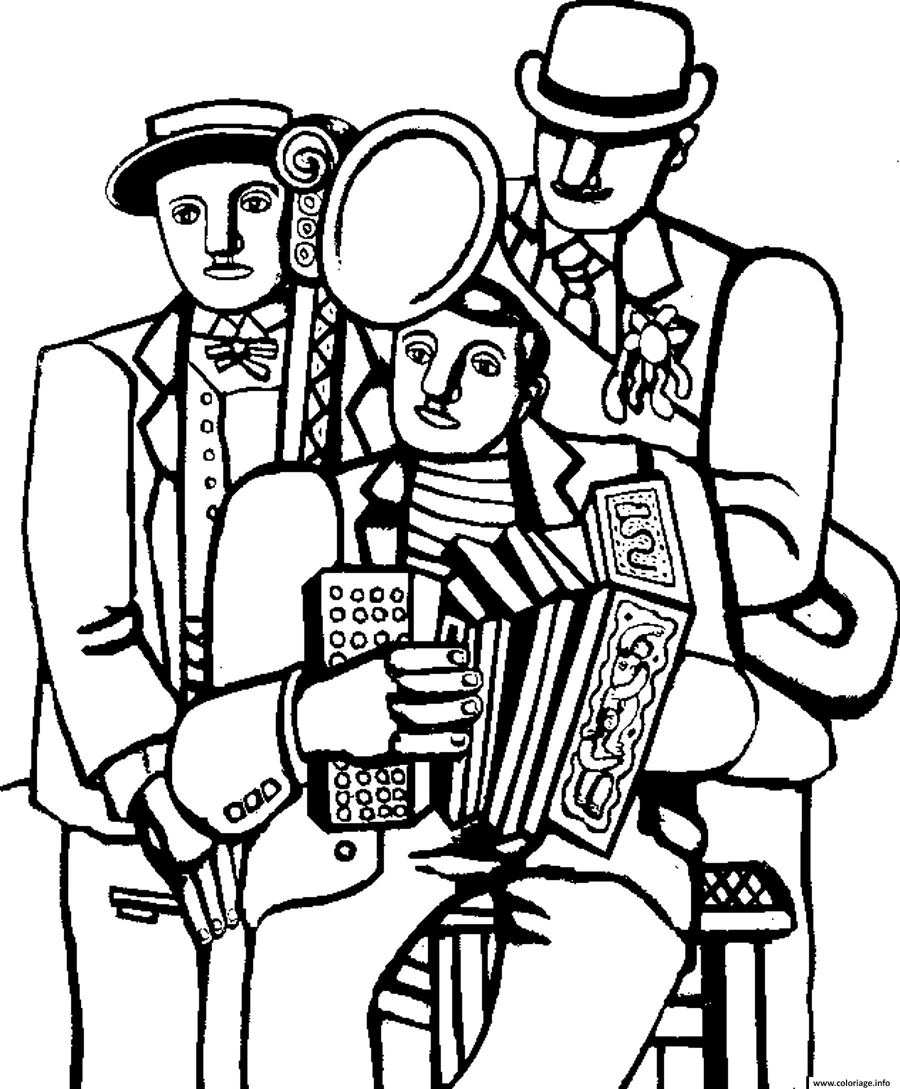 Dessin fernand leger les trois musiciens Coloriage Gratuit à Imprimer