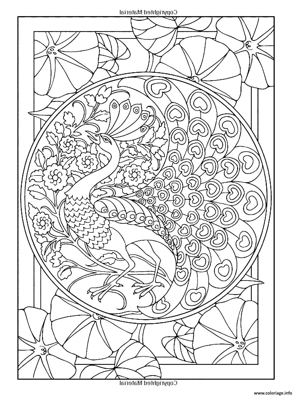 Coloriage Style Art Nouveau Paon Dessin à Imprimer