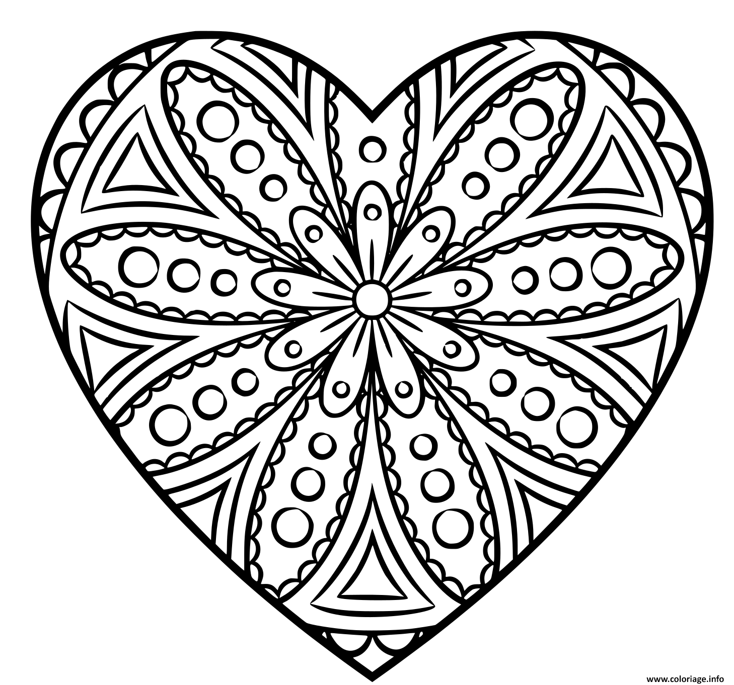 Dessin mandala en forme de coeur avec des cercles Coloriage Gratuit à Imprimer