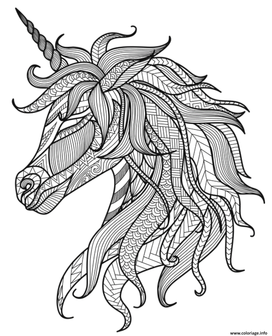 Dessin licorne mandala pour adulte difficile Coloriage Gratuit à Imprimer