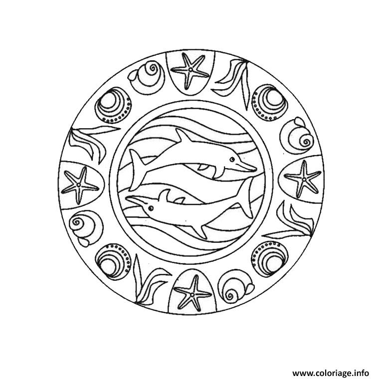Coloriage Mandala Simple De La Mer Et Dauphins Dessin à Imprimer