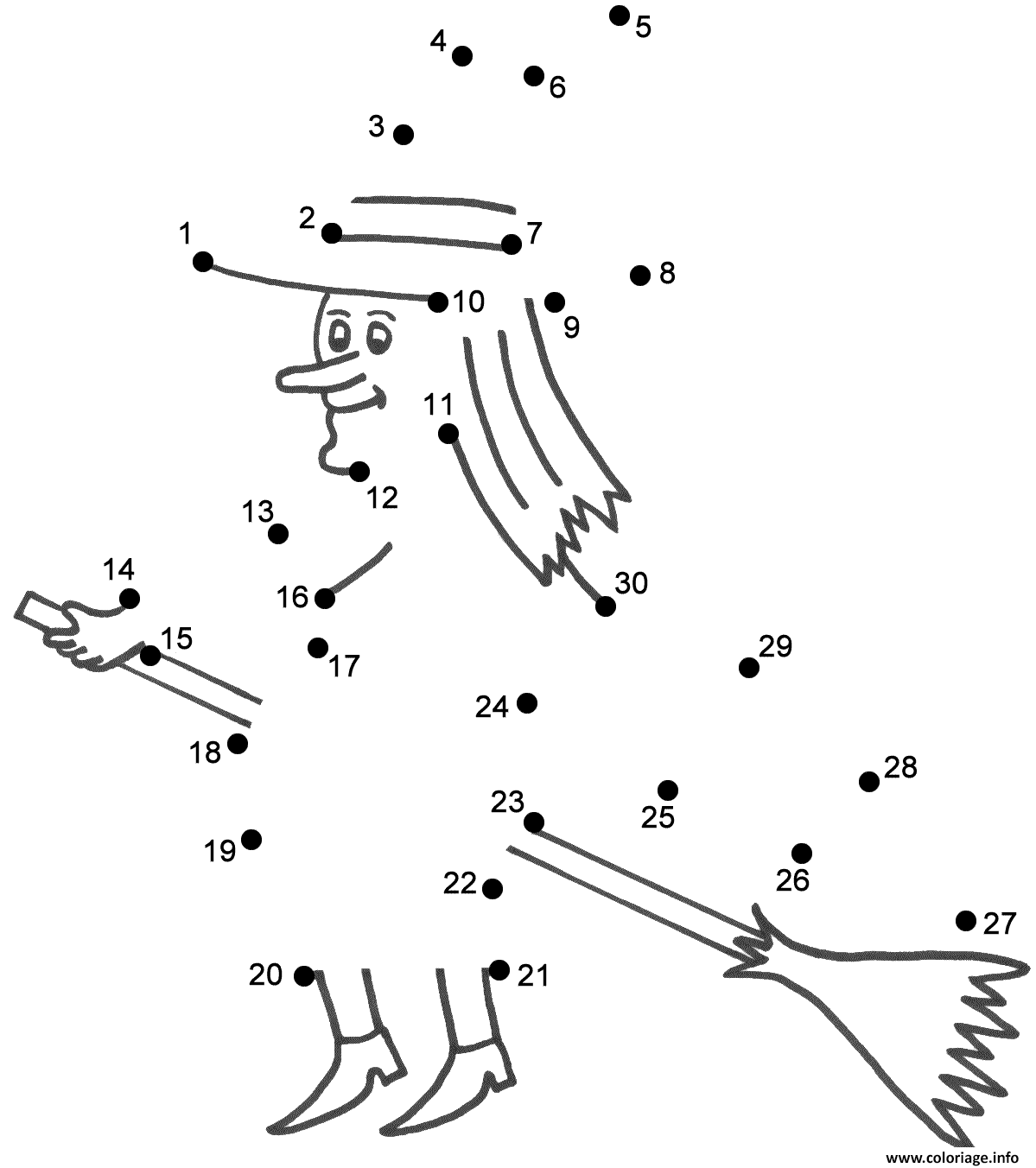 Dessin Point A Relier Sorciere Halloween Coloriage Gratuit à Imprimer