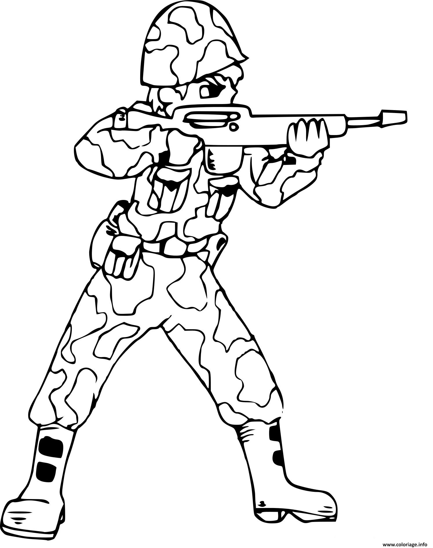 Dessin soldat avec fusil et combinaison camouflage Coloriage Gratuit à Imprimer