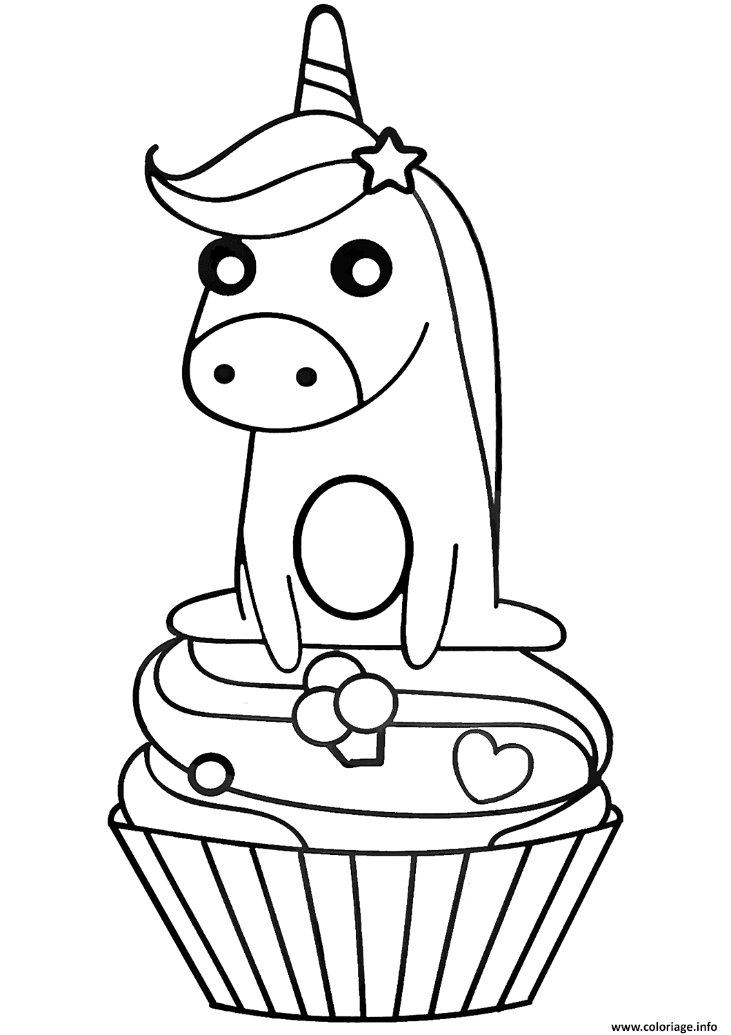 Dessin licorne sur un cupcake Coloriage Gratuit à Imprimer