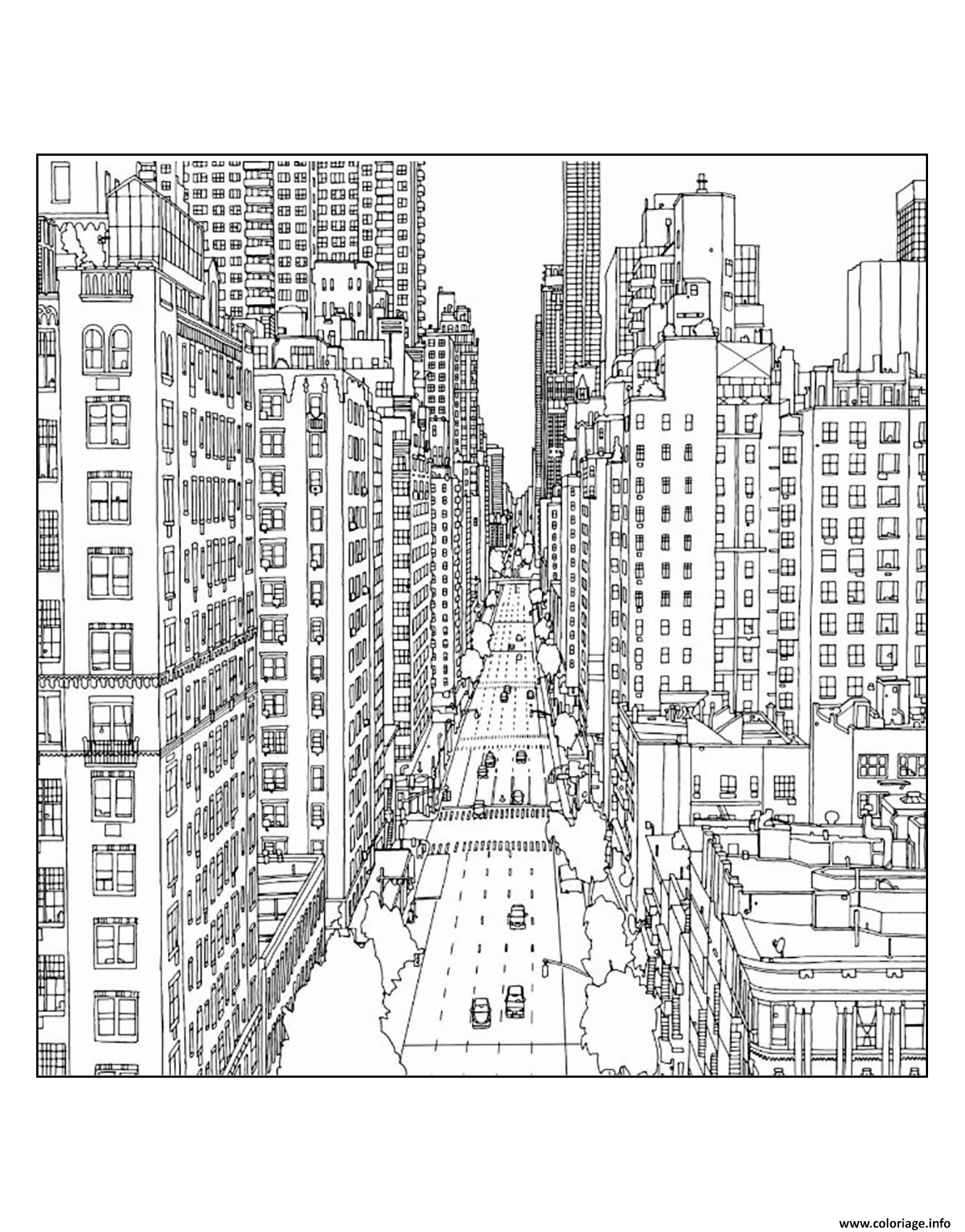 Dessin ville de New York realistique avec les tours et building Coloriage Gratuit à Imprimer