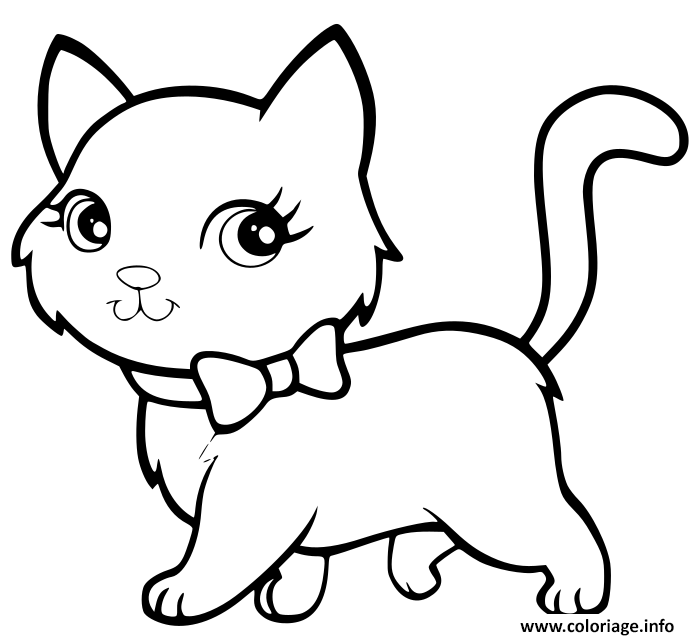 Coloriage Chat Kawaii Super Mignon Marche De Maniere Elegante Dessin