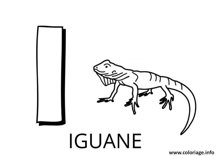 Dessin lettre i comme iguane Coloriage Gratuit à Imprimer