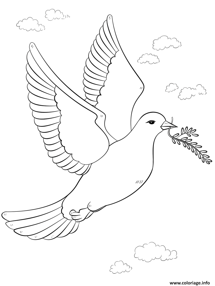 Dessin oiseau de la paix avec branche olive Coloriage Gratuit à Imprimer
