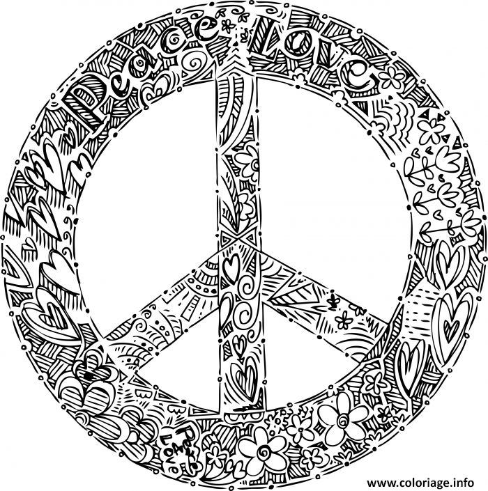 Dessin paix et amour logo peace Coloriage Gratuit à Imprimer