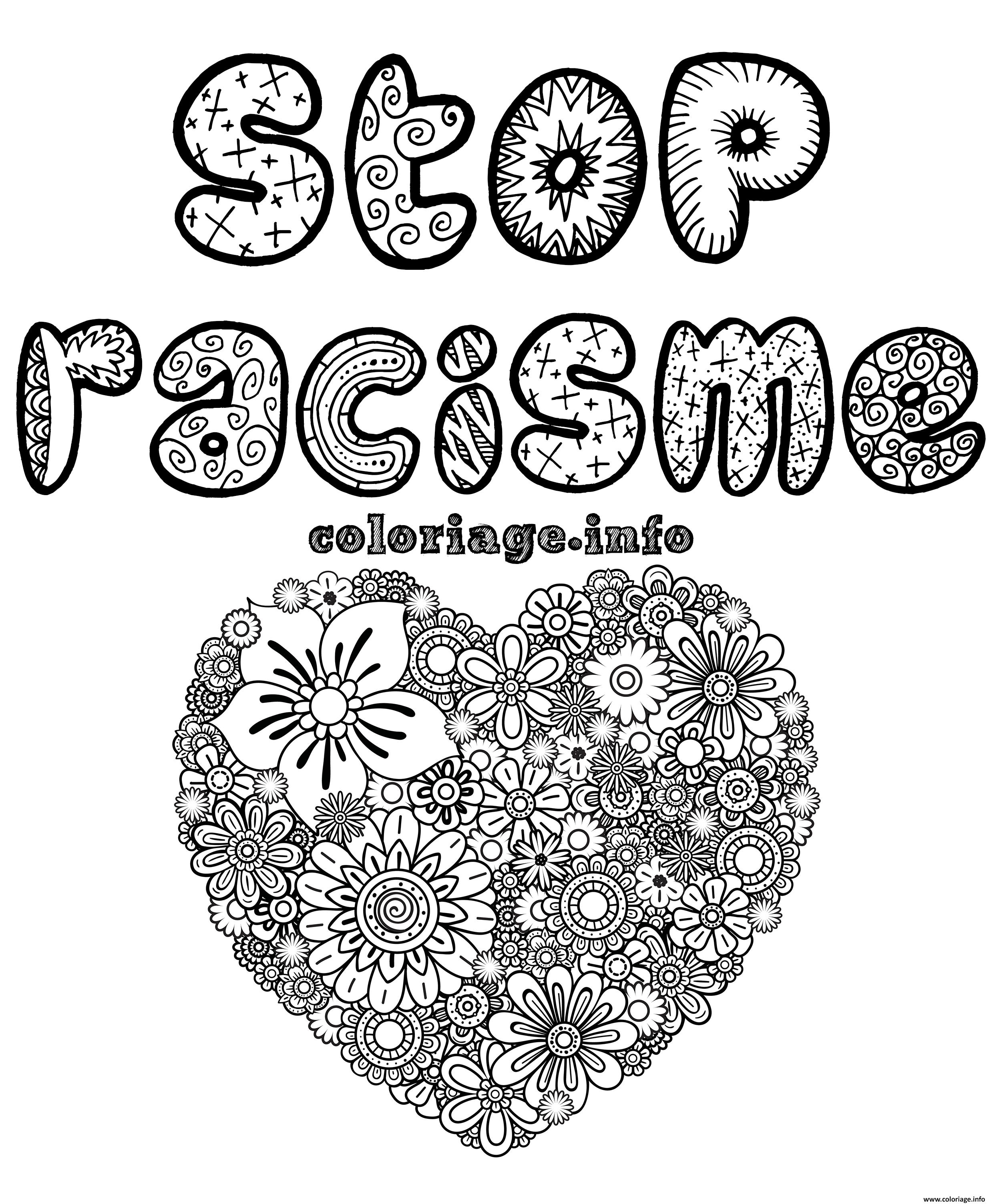 Dessin stop racisme adulte coeur mandala Coloriage Gratuit à Imprimer