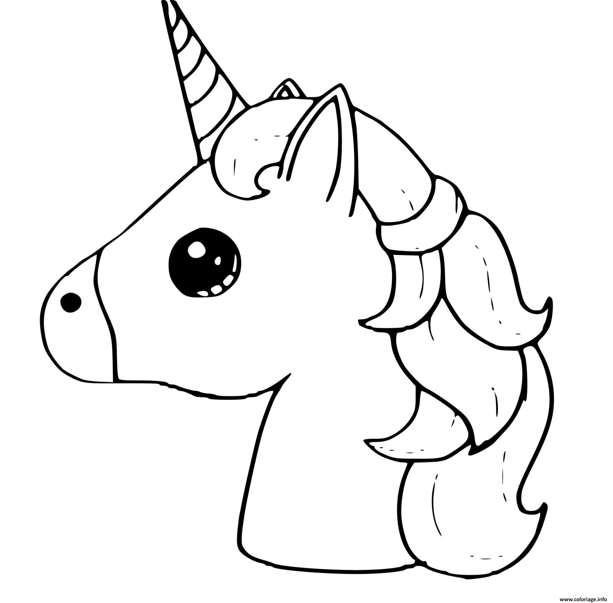 Dessin cute licorne emoji kawaii Coloriage Gratuit à Imprimer