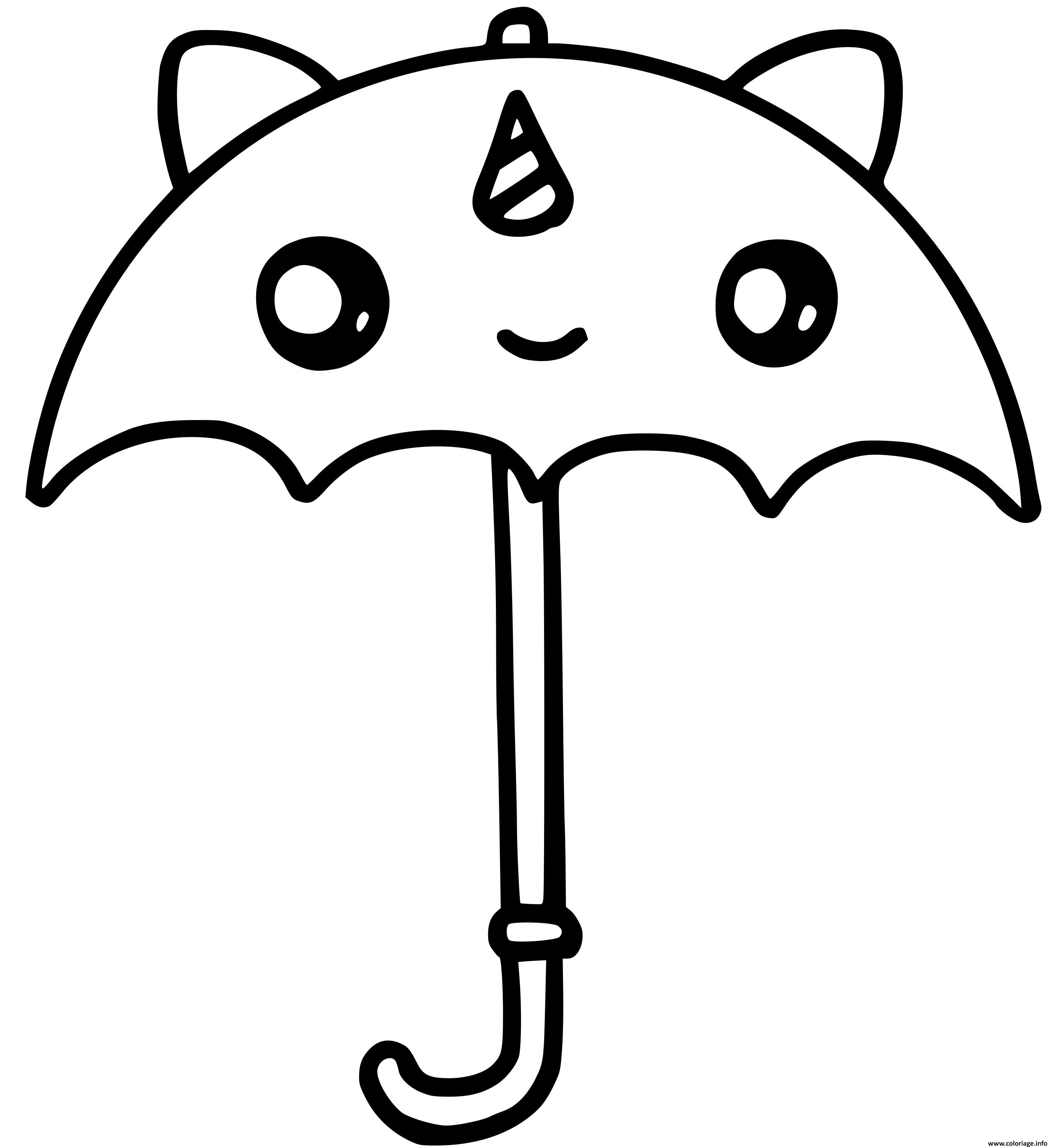 Dessin parapluie kawaii licorne Coloriage Gratuit à Imprimer