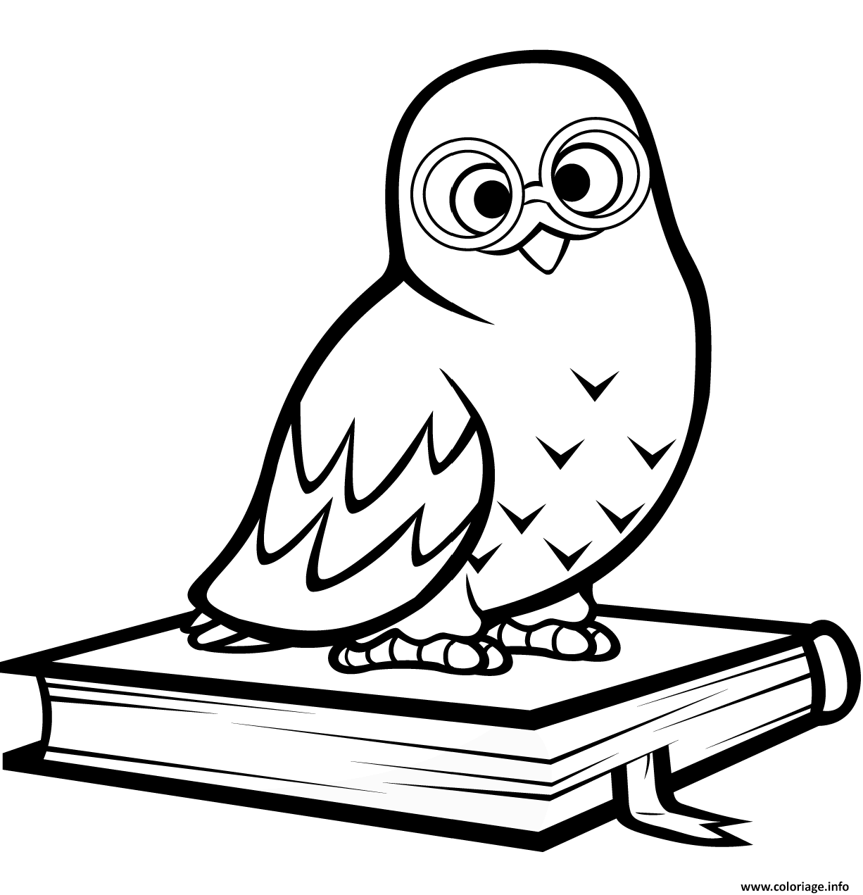 Dessin hibou polaire assis sur un livre Coloriage Gratuit à Imprimer