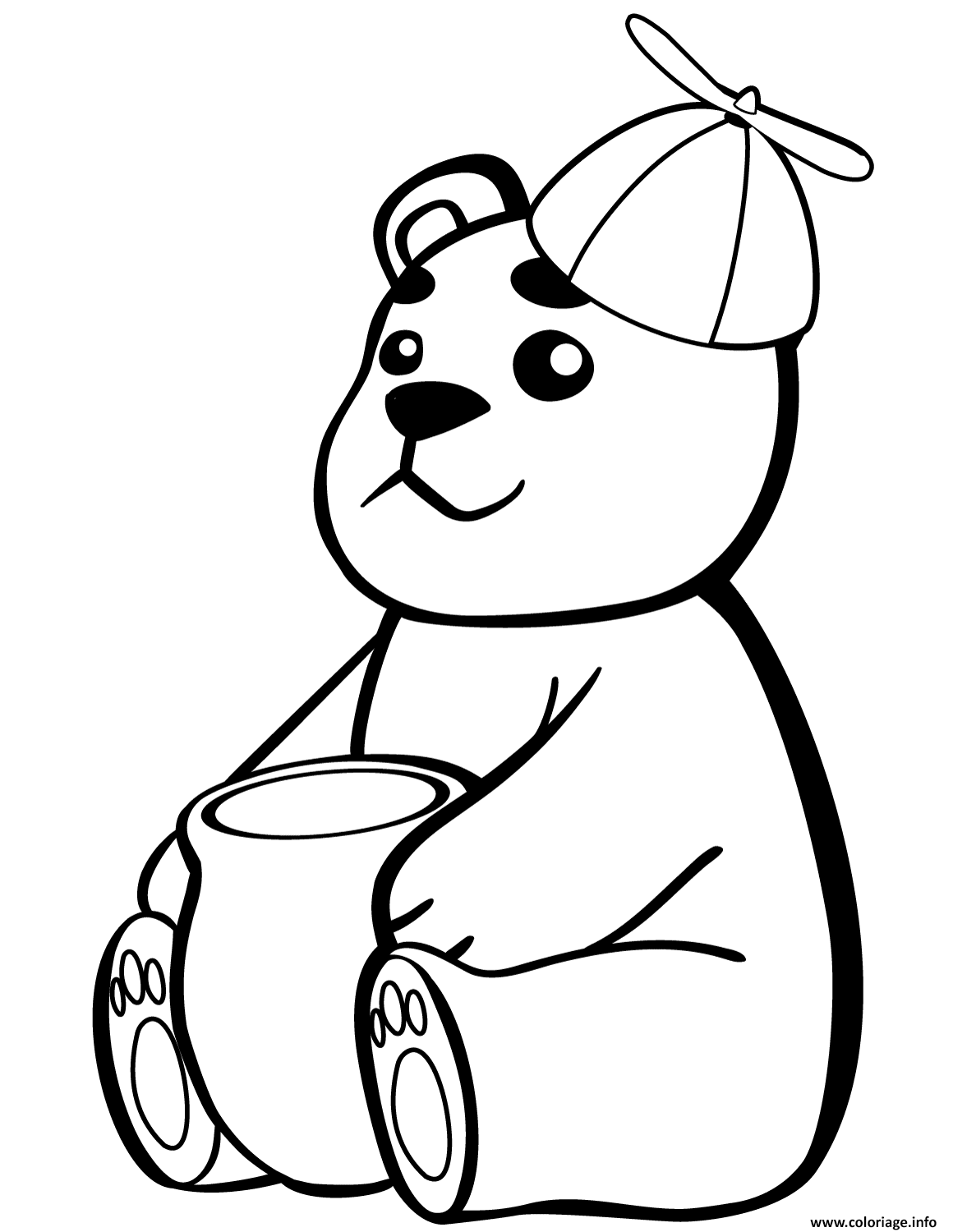 Dessin bebe ours avec un pot de miel Coloriage Gratuit à Imprimer