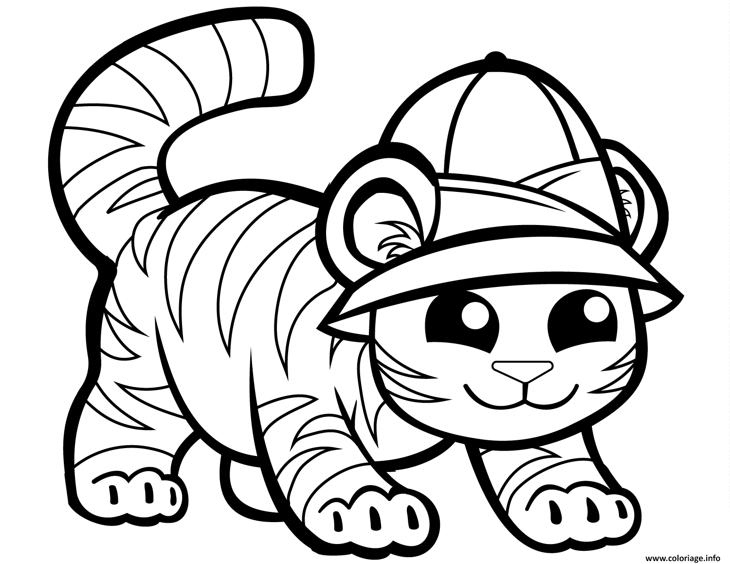 Dessin tigre mignon en casquette Coloriage Gratuit à Imprimer