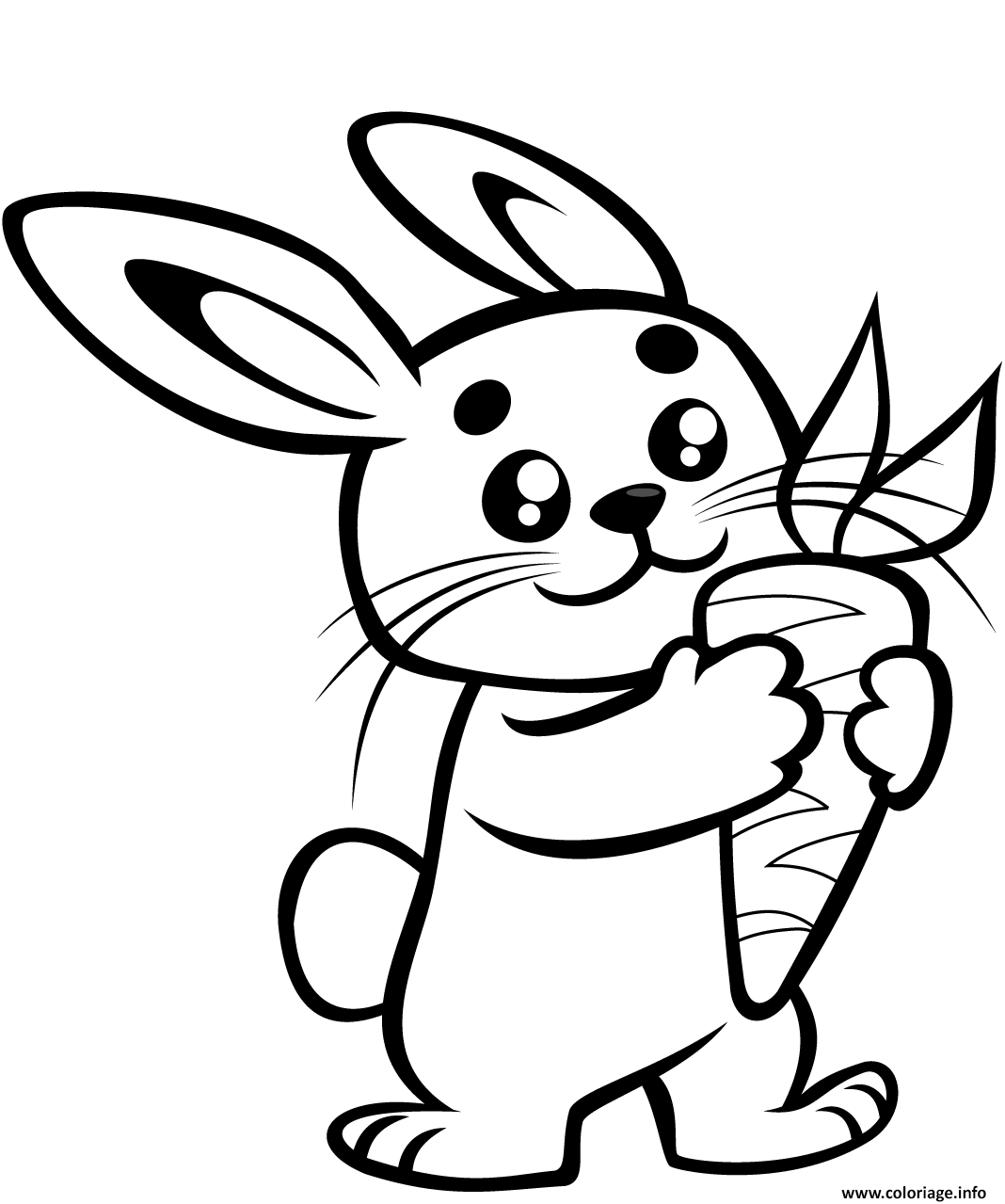 Dessin mignon petit lapin avec une carotte Coloriage Gratuit à Imprimer