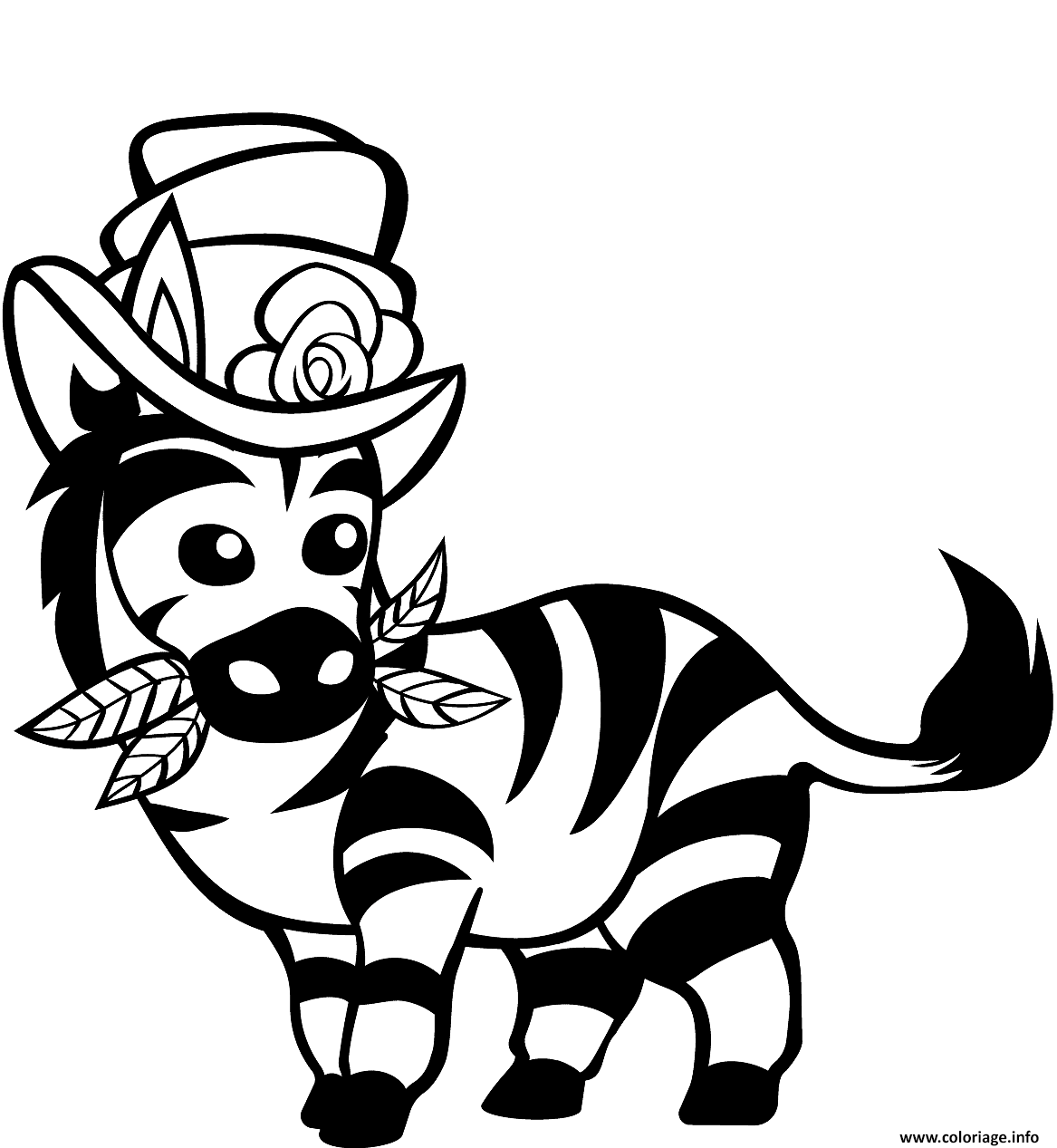 Dessin zebre mignon avec chapeau haut de forme Coloriage Gratuit à Imprimer