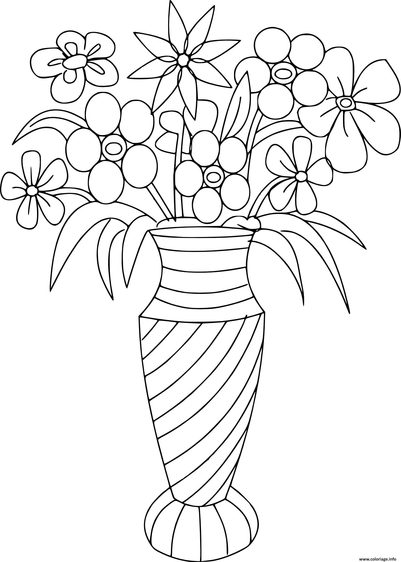 Coloriage Bouquet De Fleurs Variees Dans Un Vase Jecolorie Com