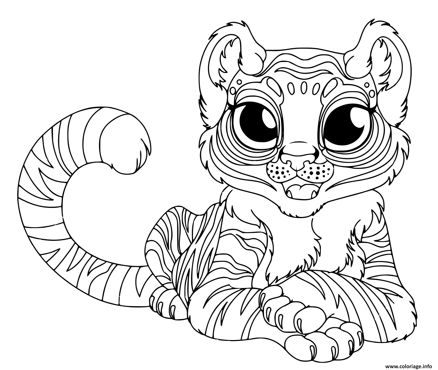 Coloriage Cartoon Bebe Tigre Grand Yeux Dessin Tigre à imprimer