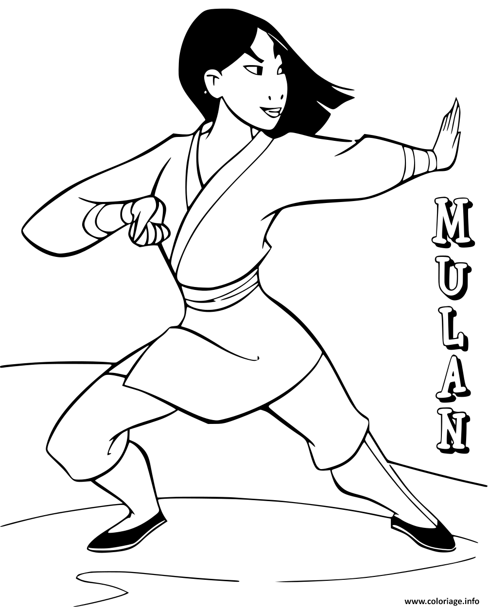 Dessin Mulan entrainement pour la guerre contre les Huns Coloriage Gratuit à Imprimer