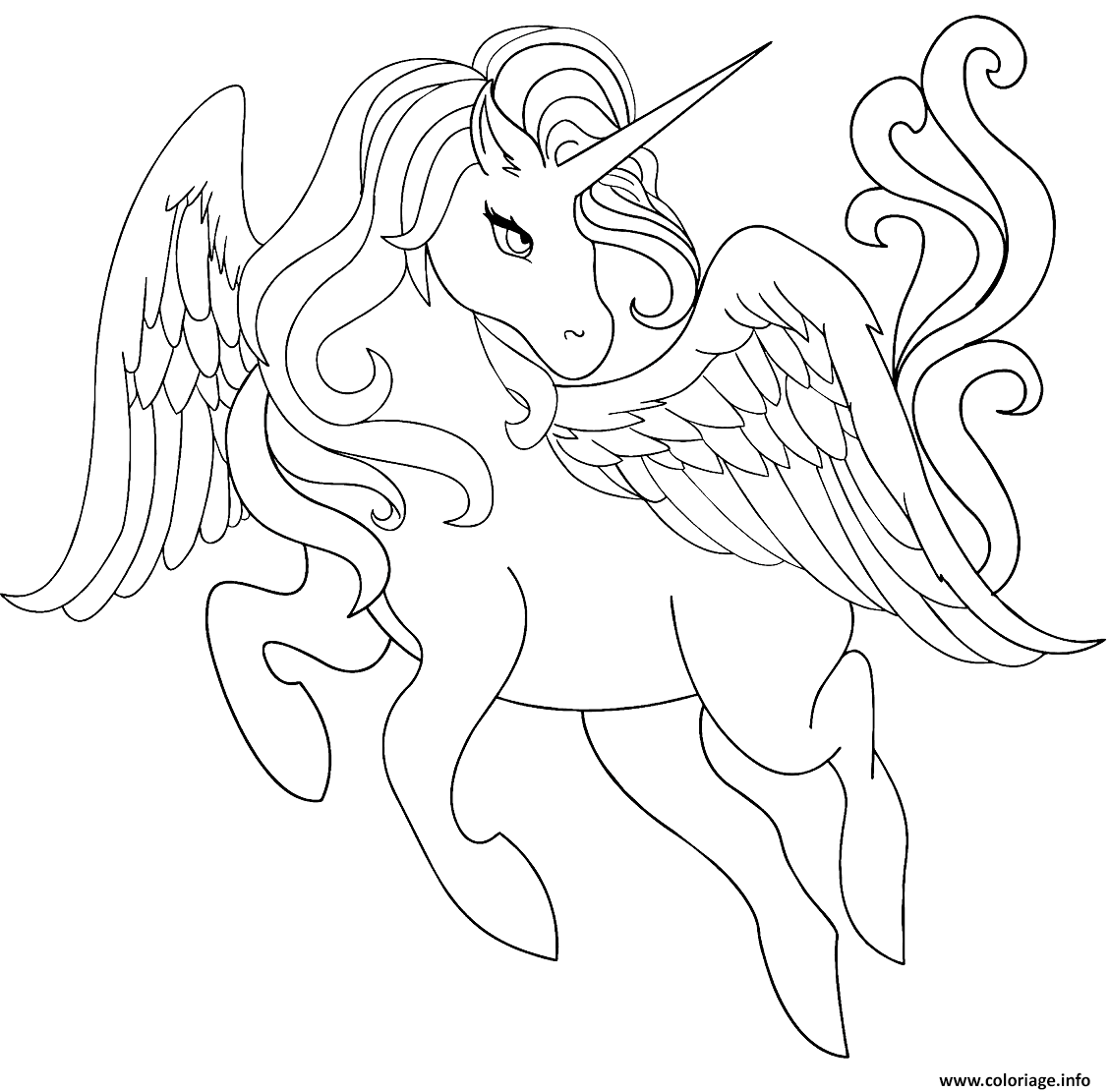 Coloriage Belle Princesse Licorne Avec Des Ailes Dessin Licorne à imprimer