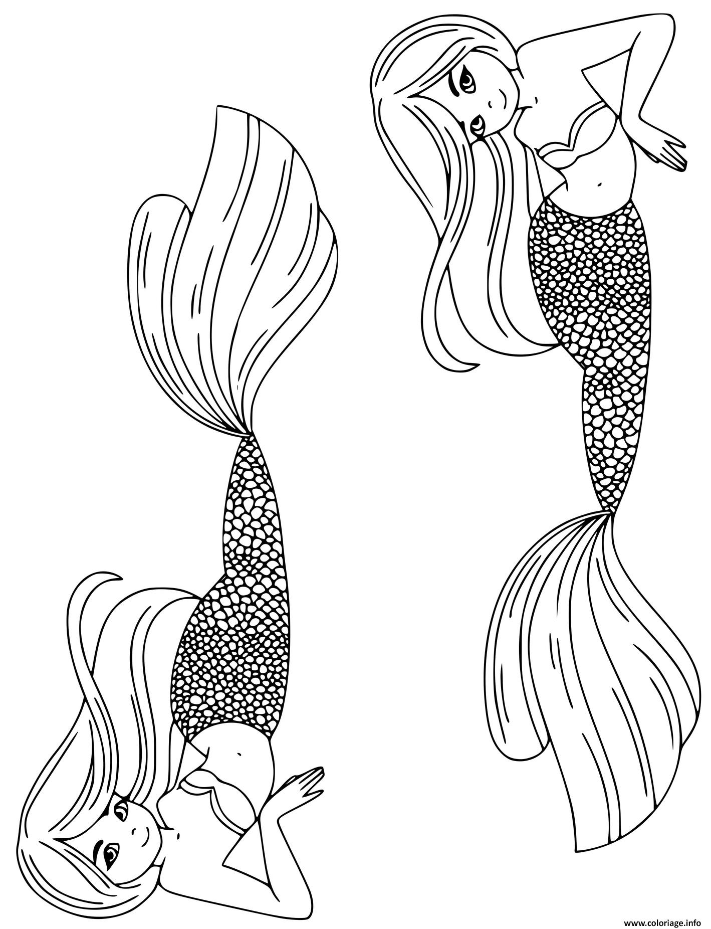 Coloriage Sirene à Imprimer Gratuit Coloriage Deux Sœurs Sirenes Dessin Sirene à imprimer