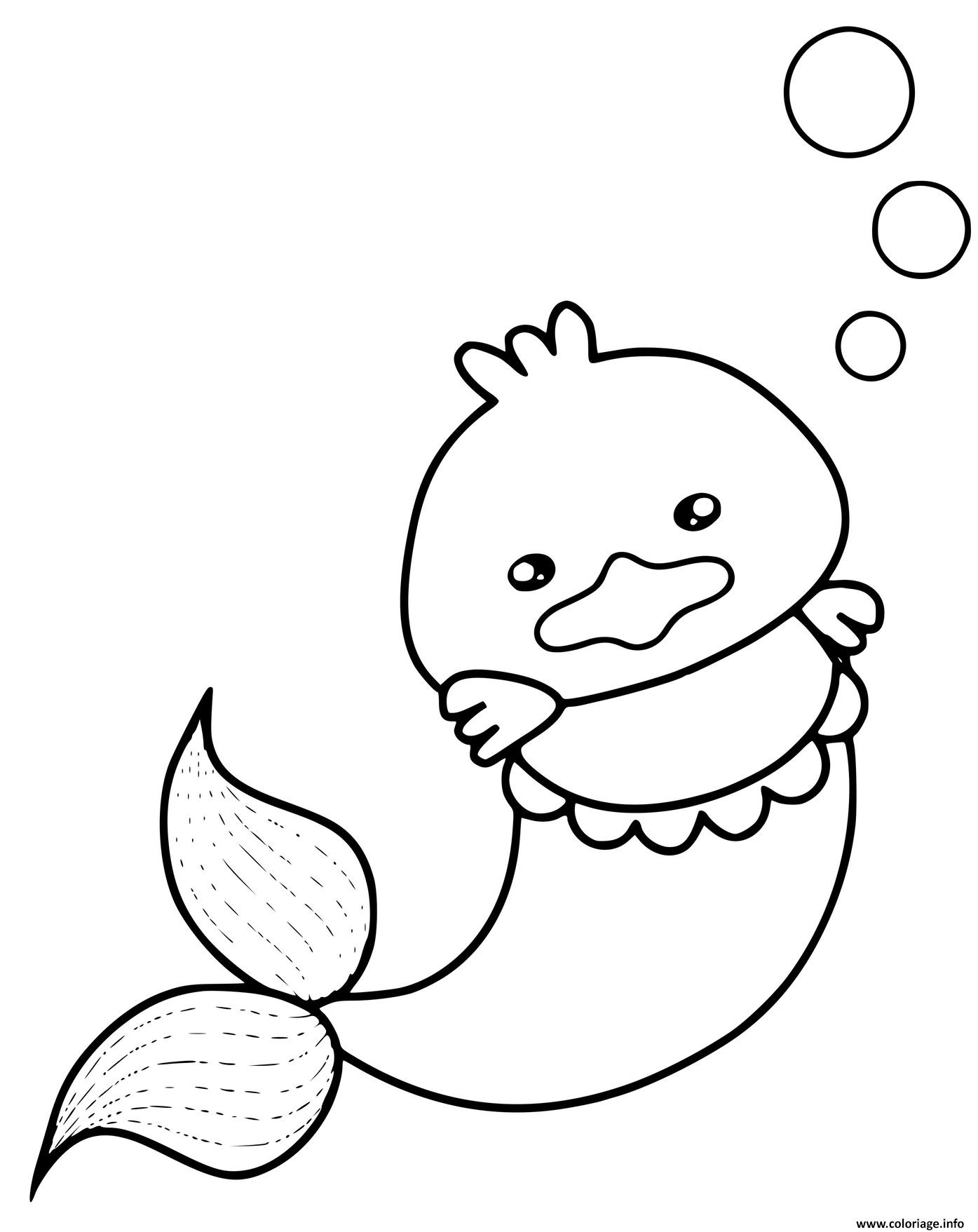 Dessin Adorable canard de mer en mode sirene Coloriage Gratuit à Imprimer