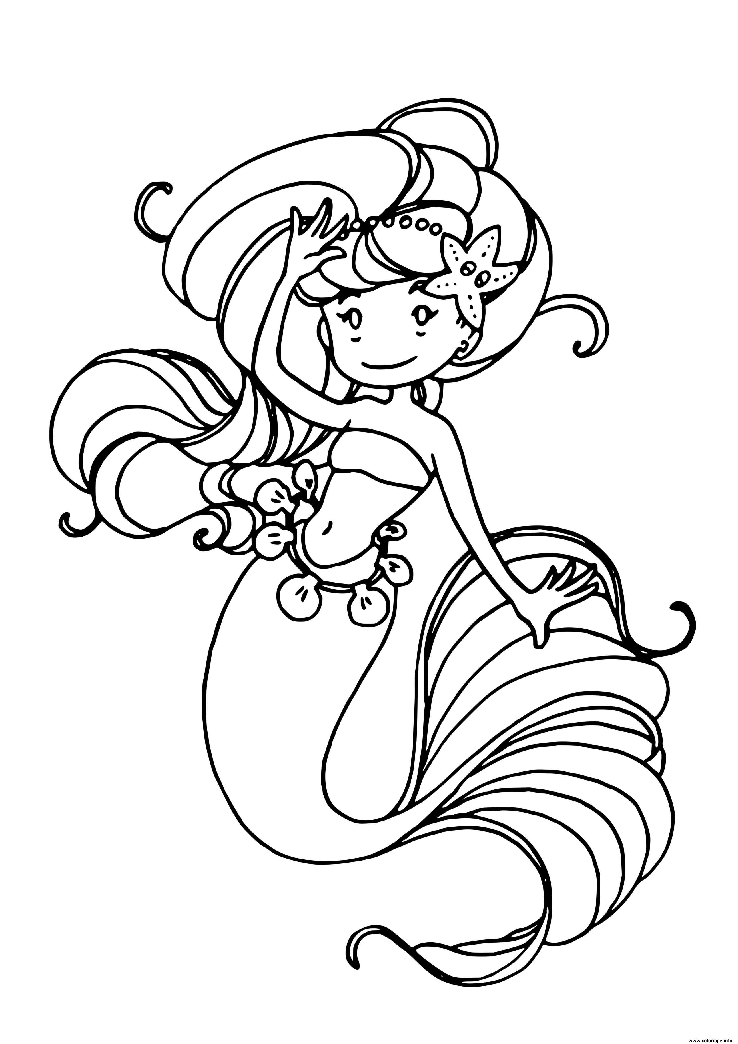 Dessin sirene enfant princesse avec de jolie cheveux Coloriage Gratuit à Imprimer