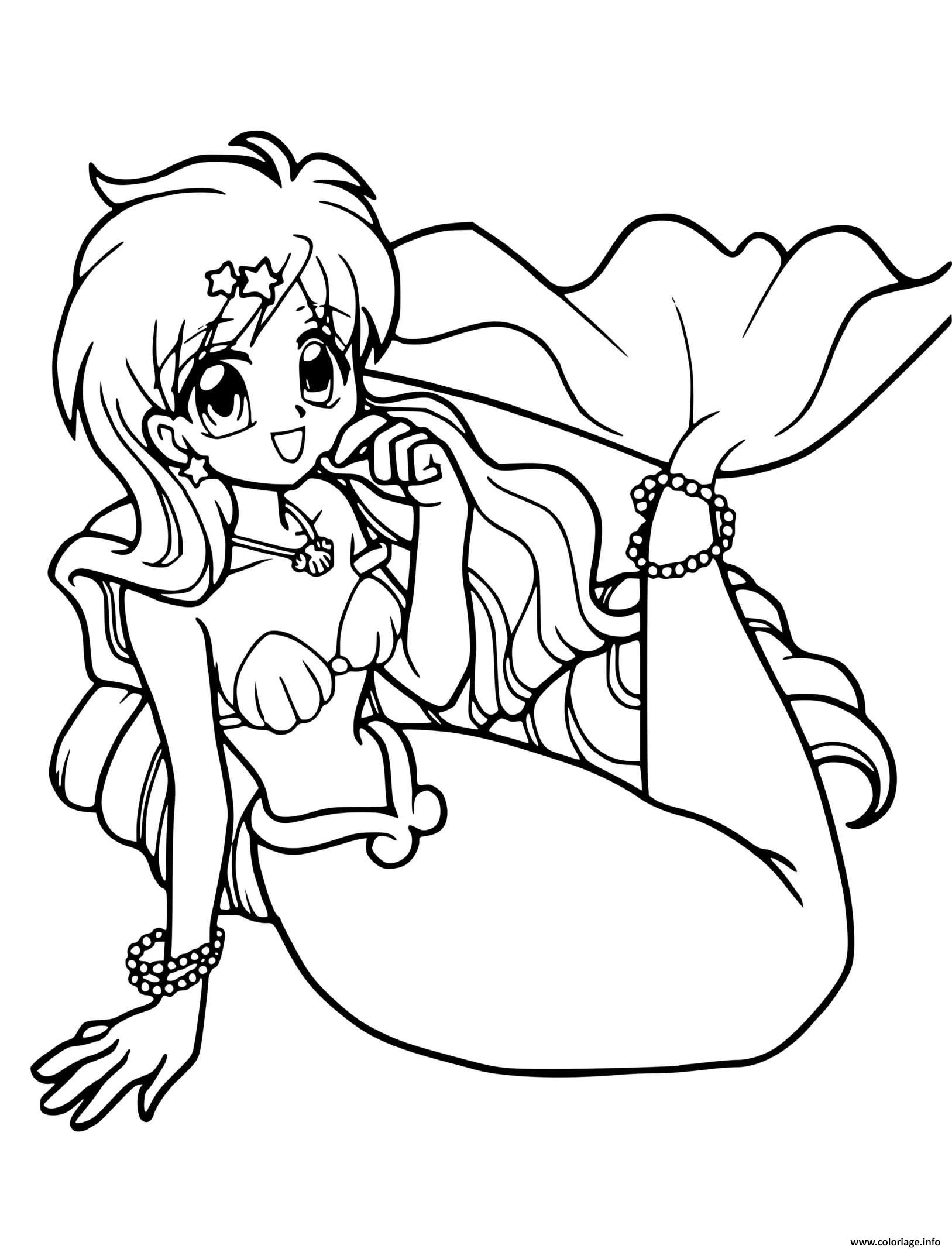Coloriage Sirene Manga Avec De Jolie Yeux Dessin à Imprimer
