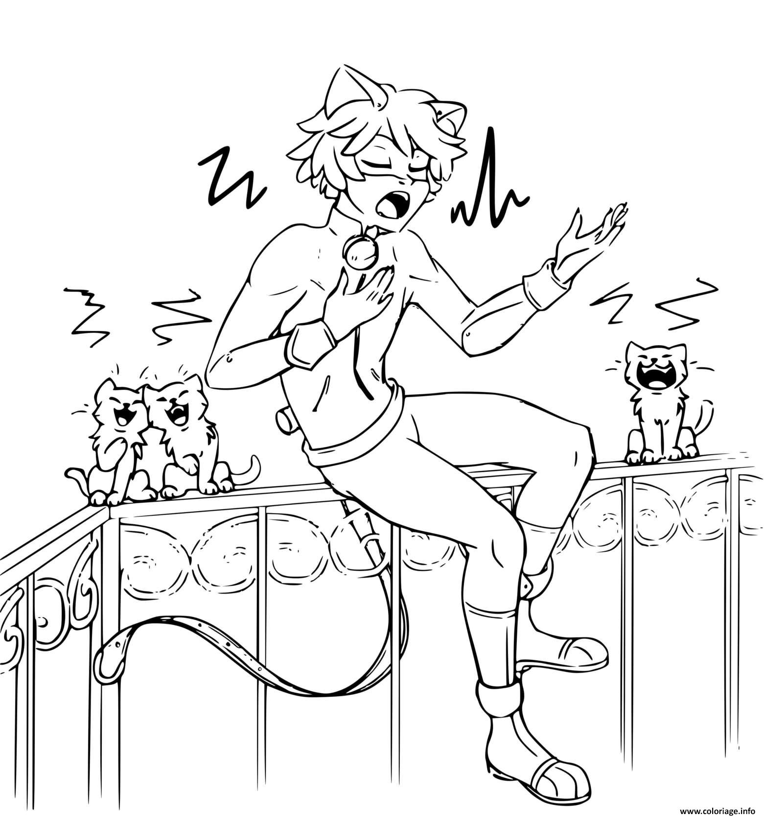 Coloriage Adrien Agreste Chante Avec Chat Noir Dessin Ladybug Miraculous A Imprimer