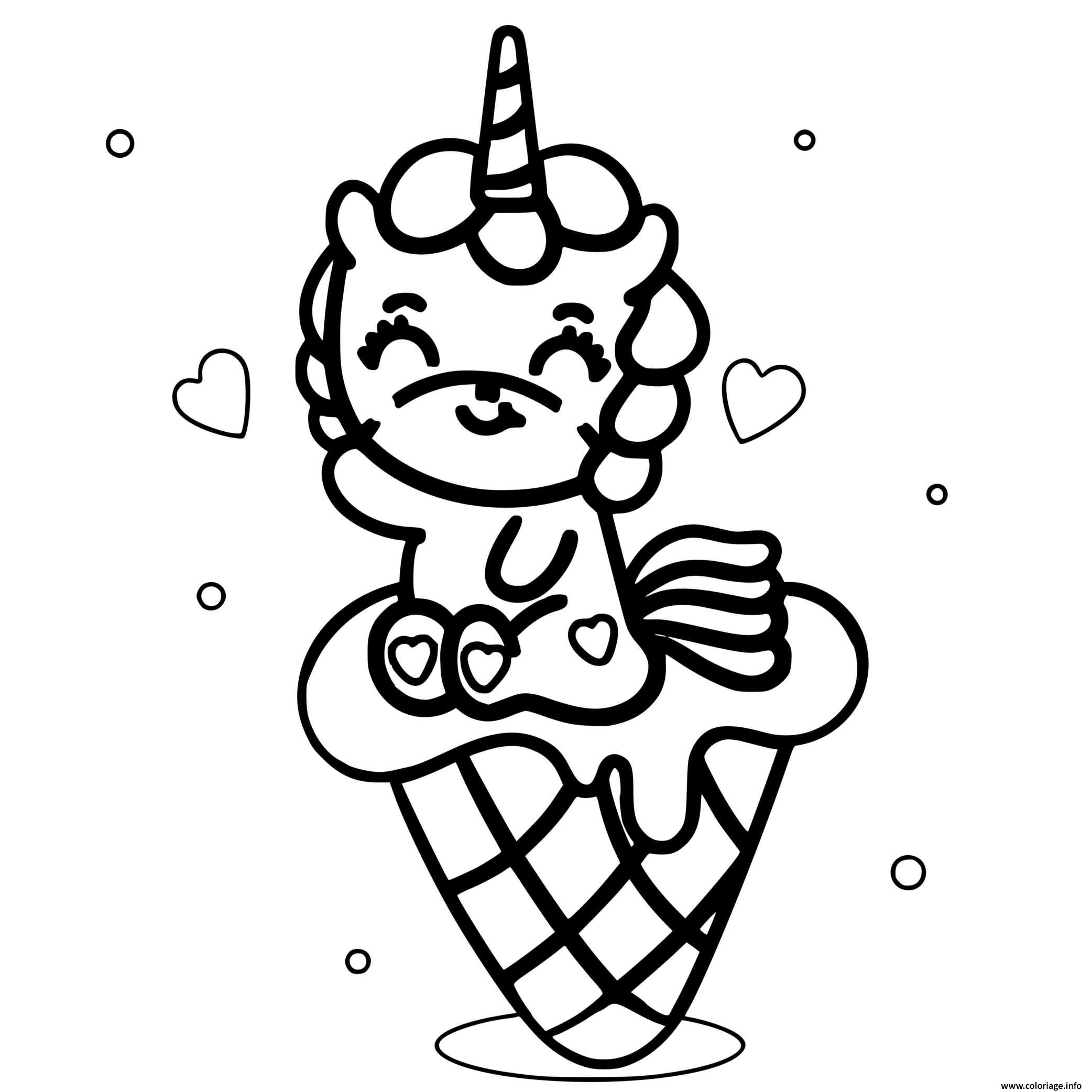 Dessin bebe licorne mange un cornet de glace Coloriage Gratuit à Imprimer