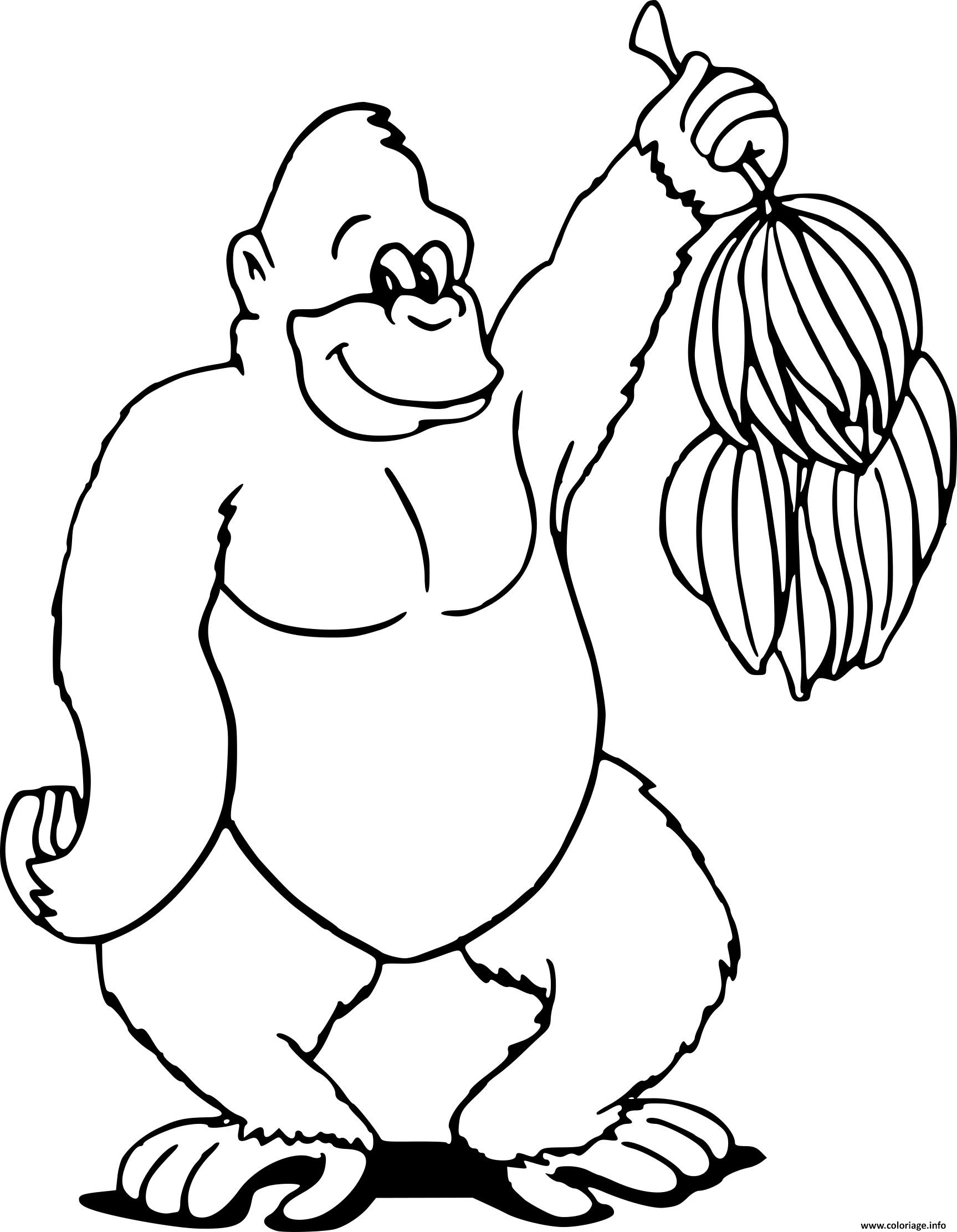 Dessin gorille aime les bananes de la jungle Coloriage Gratuit à Imprimer