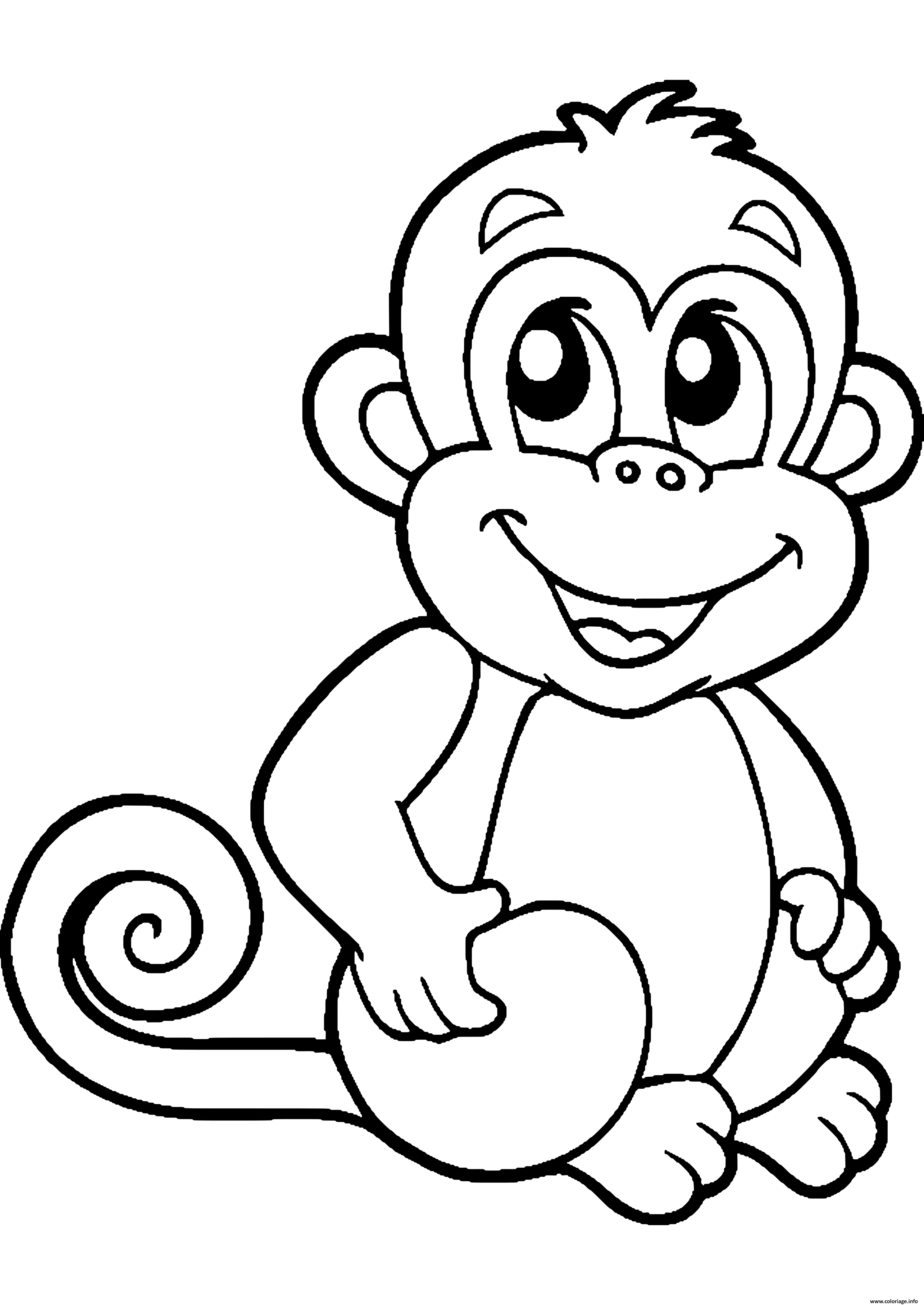 Dessin petit singe mignon animaux de la jungle maternelle Coloriage Gratuit à Imprimer