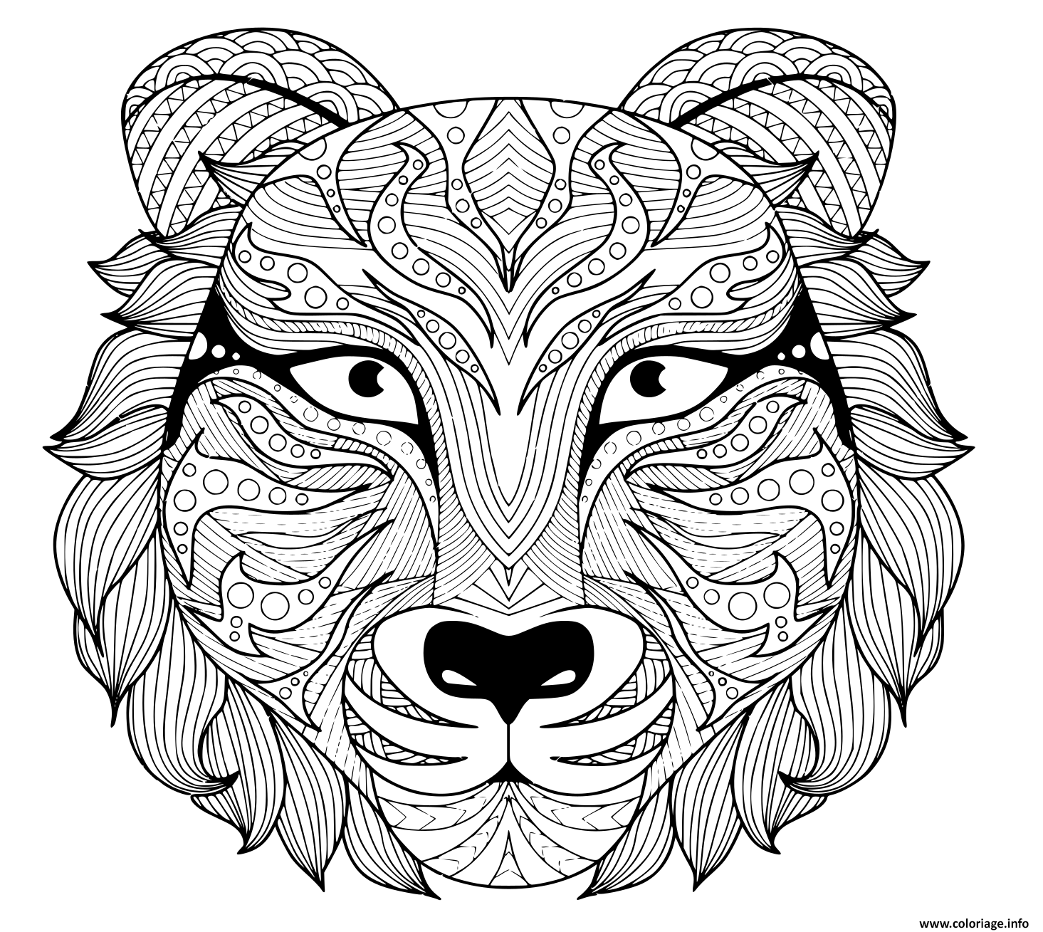 Dessin tattoo tigre zentangle adulte avec yeux colore Coloriage Gratuit à Imprimer