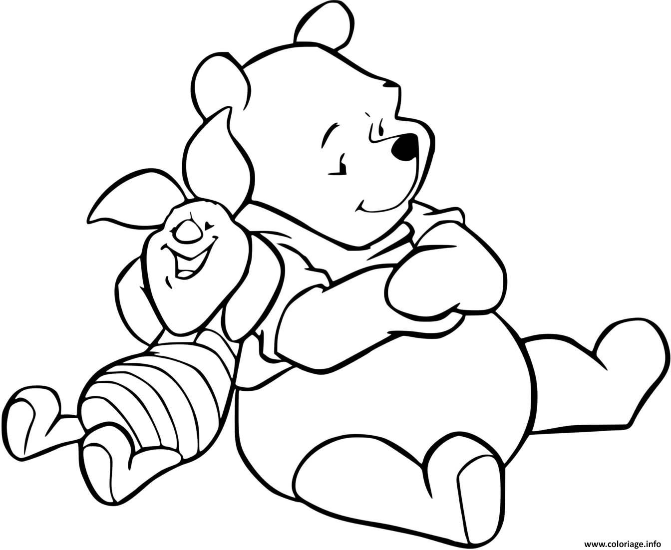 Dessin winnie et porcinet se repose apres une longue activite de sport Coloriage Gratuit à Imprimer