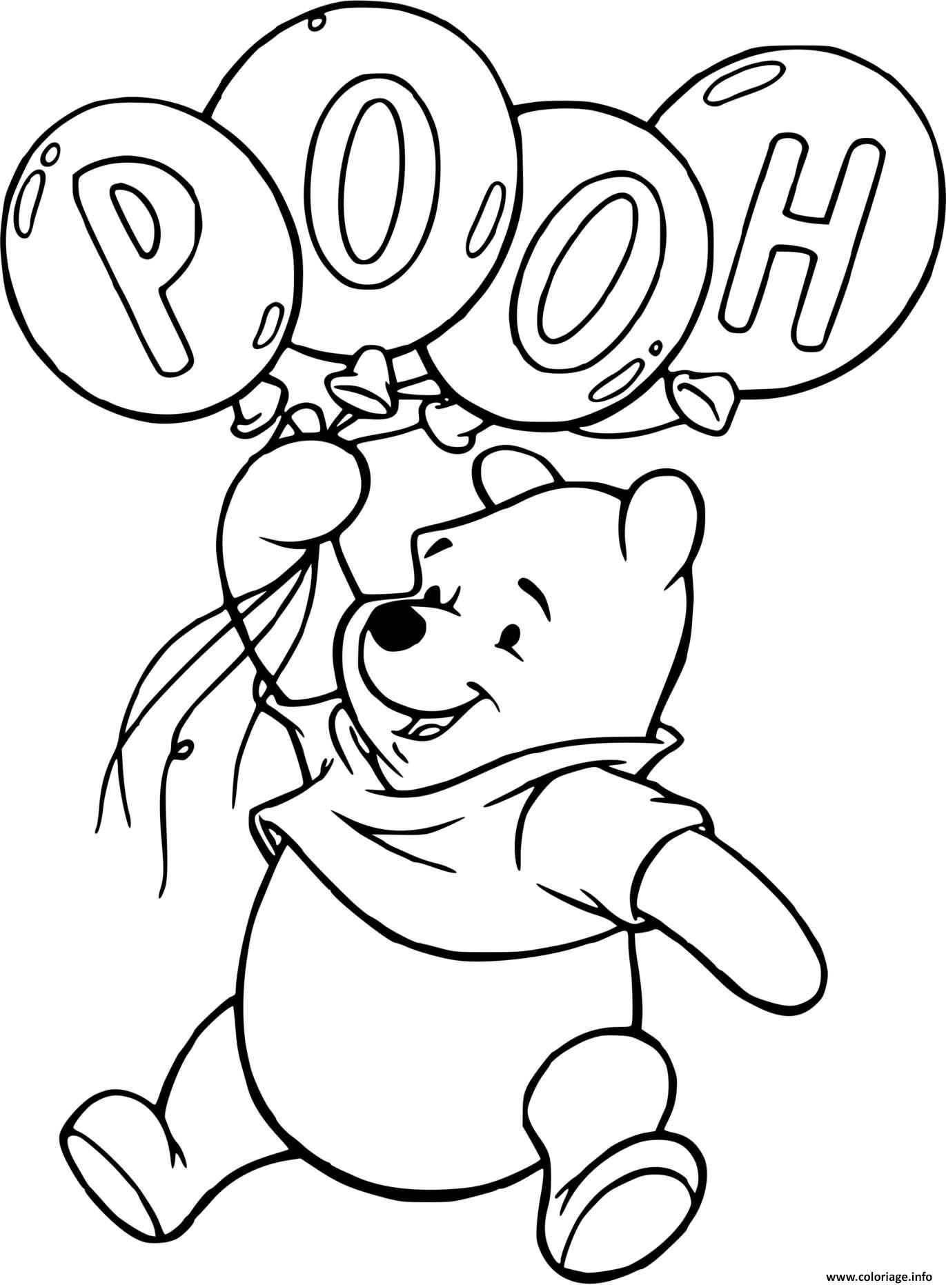 Coloriage Anniversaire De Winnie Lourson Avec Des Ballons Pooh Jecolorie Com