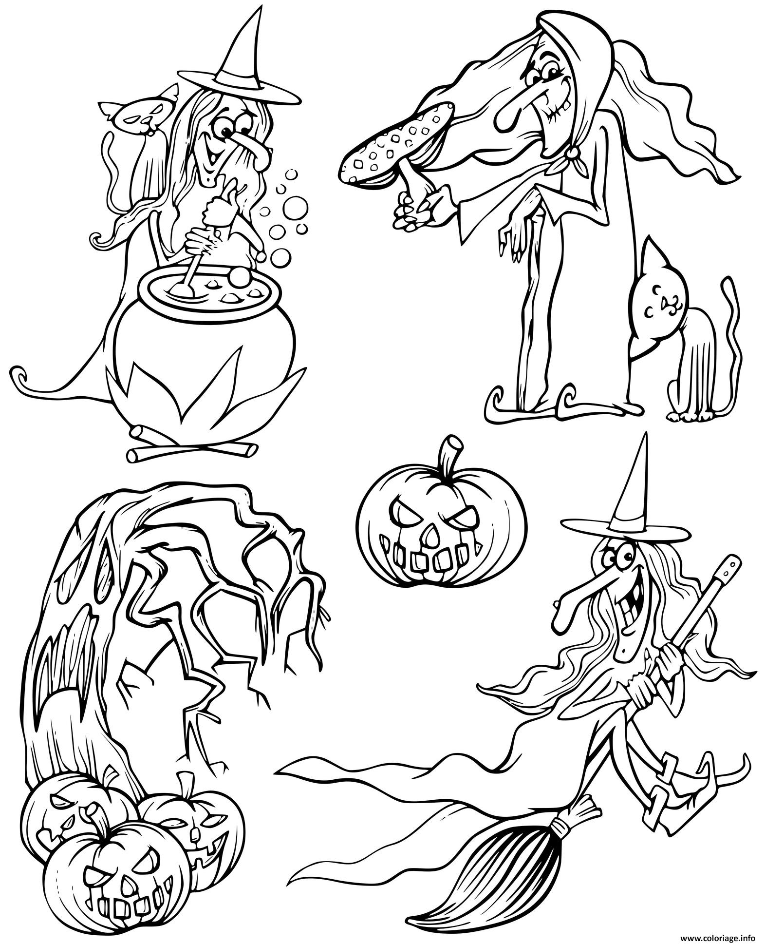 Dessin halloween cartoon sorcieres Coloriage Gratuit à Imprimer