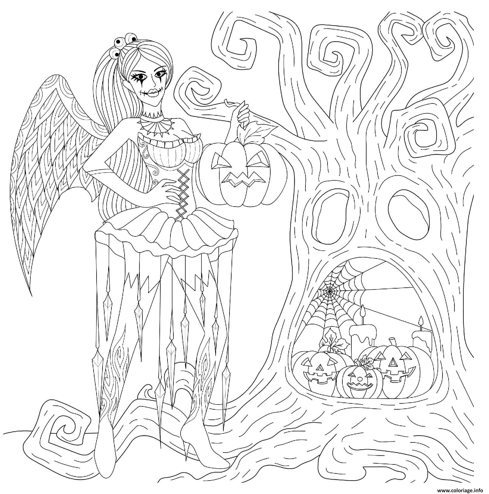 coloriage fee gothique halloween citrouilles arboricoles effrayantes dessin a imprimer animaux de l&#x00027;arctique
