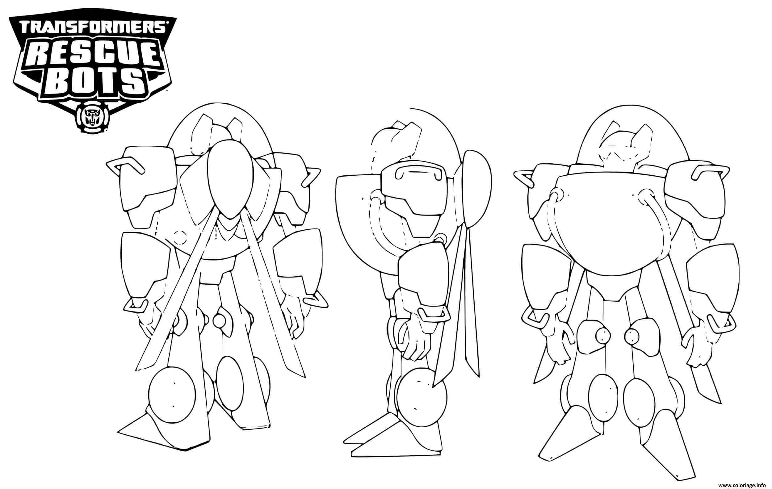 Dessin Transformers Rescue Bots Back Front and Side View Coloriage Gratuit à Imprimer