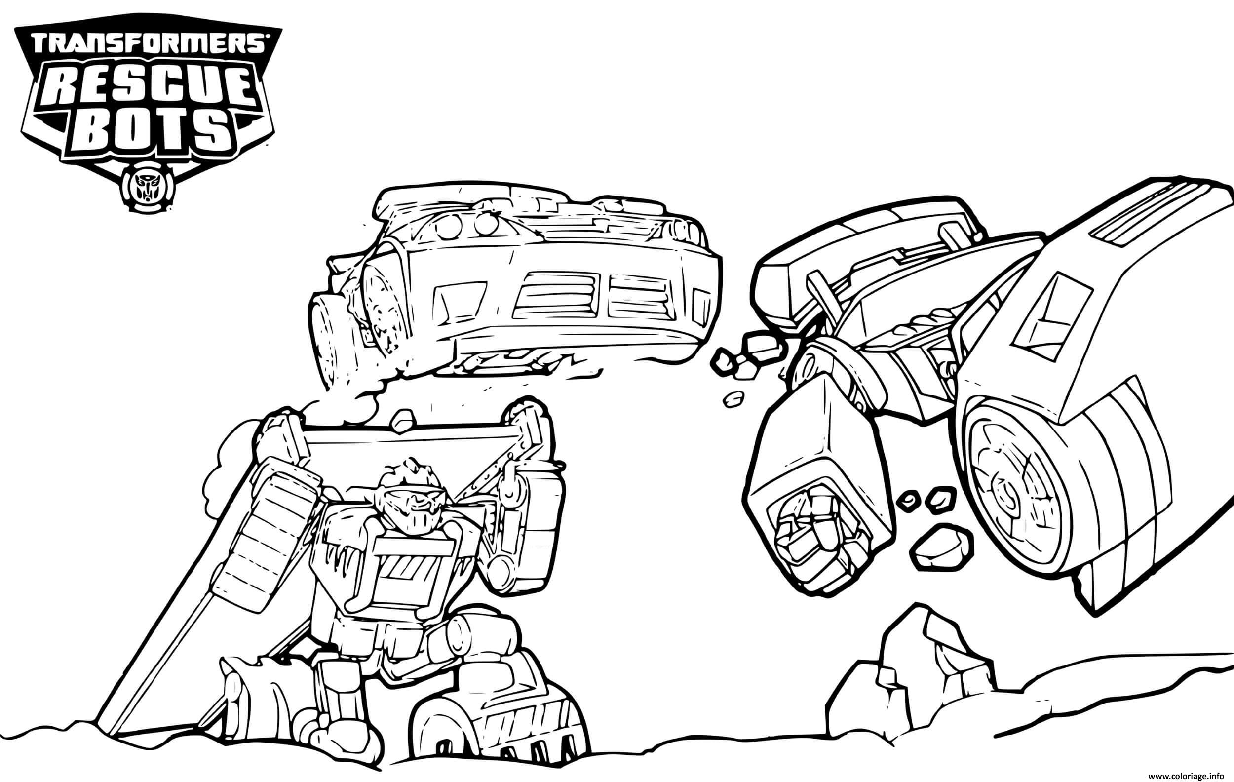 Dessin Transformers Rescue Bots Teamwork Coloriage Gratuit à Imprimer