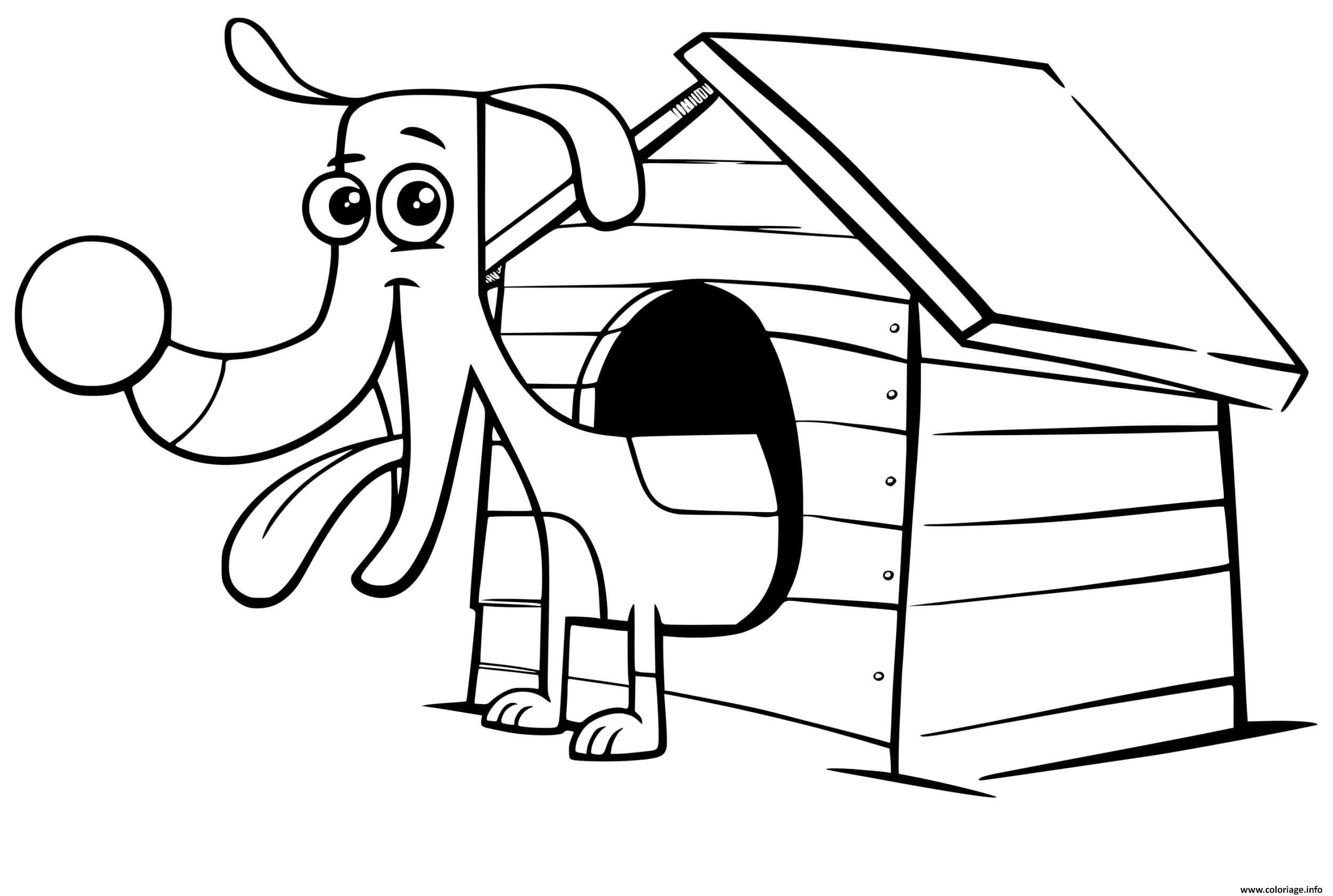 Dessin teckel sort de sa maison Coloriage Gratuit à Imprimer