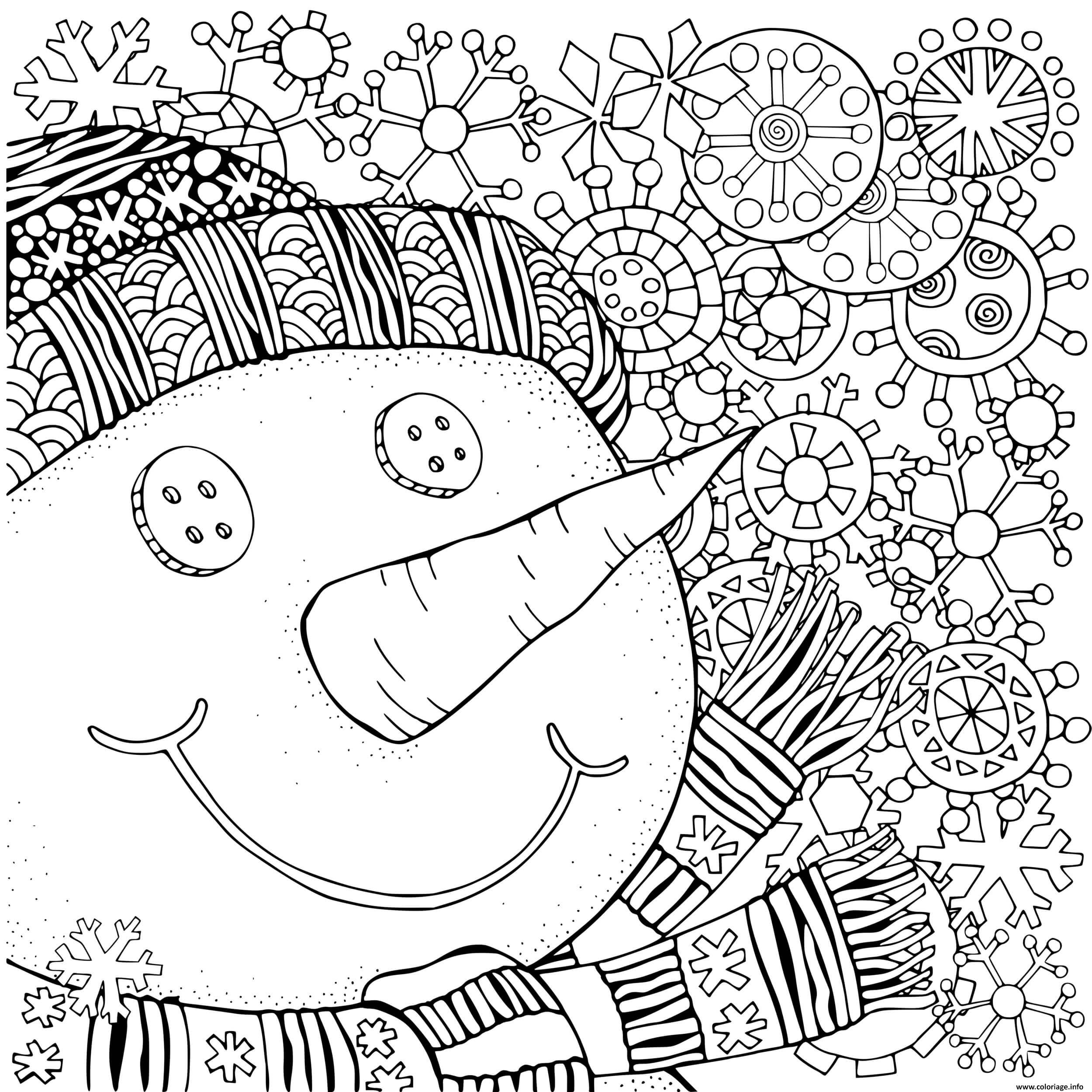 Coloriage bonhomme de neige pour adulte mandala zentangle  JeColorie.com