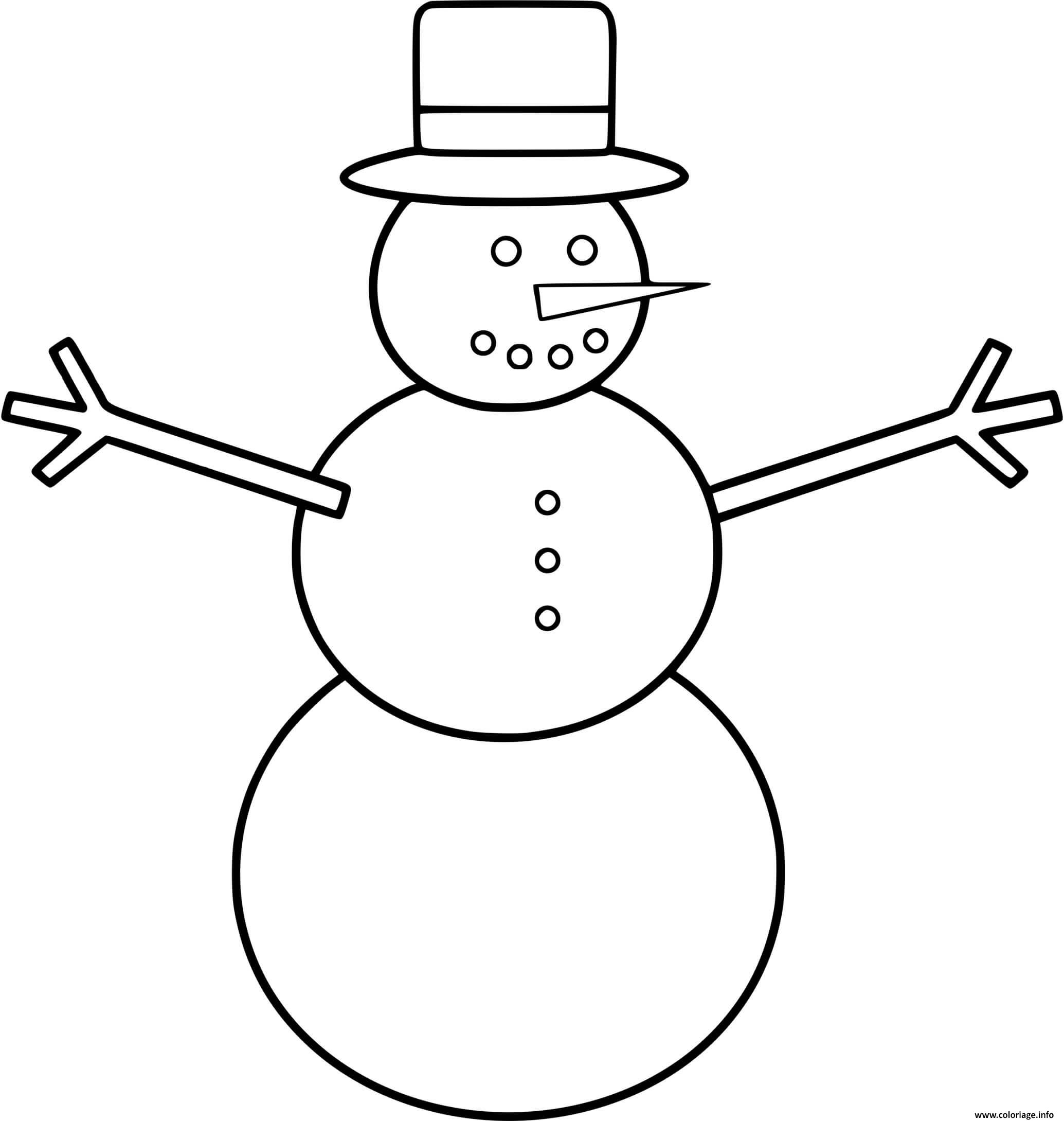 Coloriage Bonhomme De Neige Classic Avec Deux Branches De Bois Dessin