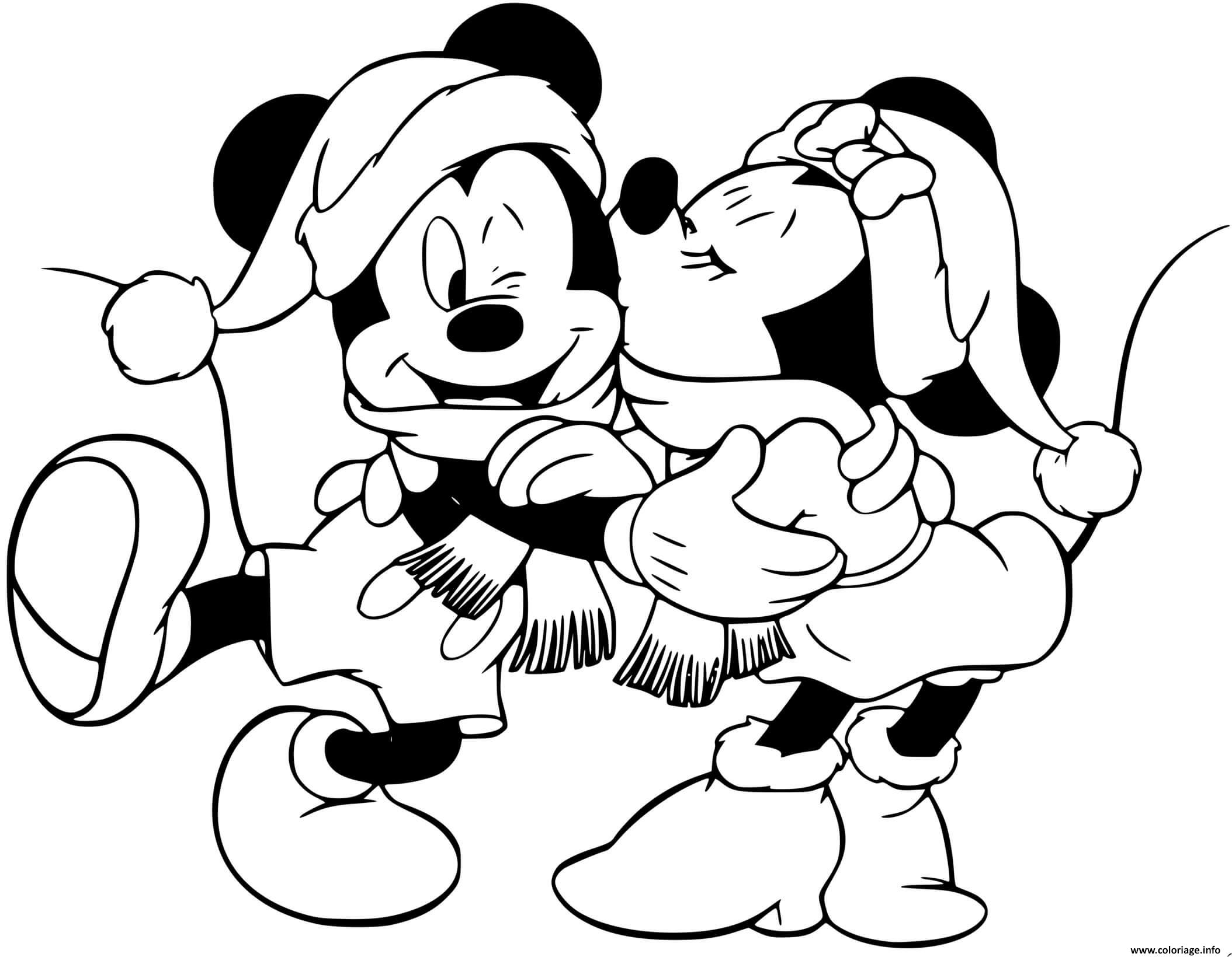 Coloriage Minnie Kissing Mickey Dessin Noel Disney à imprimer