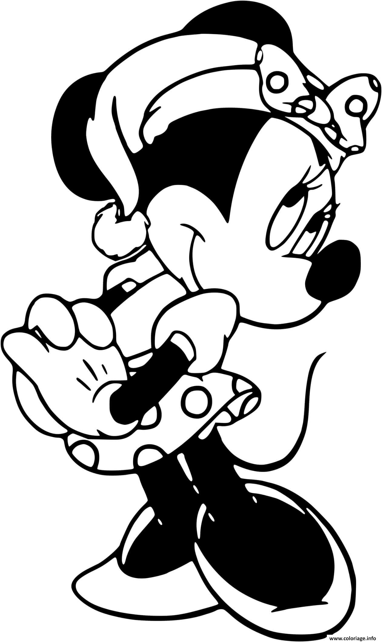 Coloriage Festively Dressed Minnie Mouse Dessin Noel Disney à imprimer
