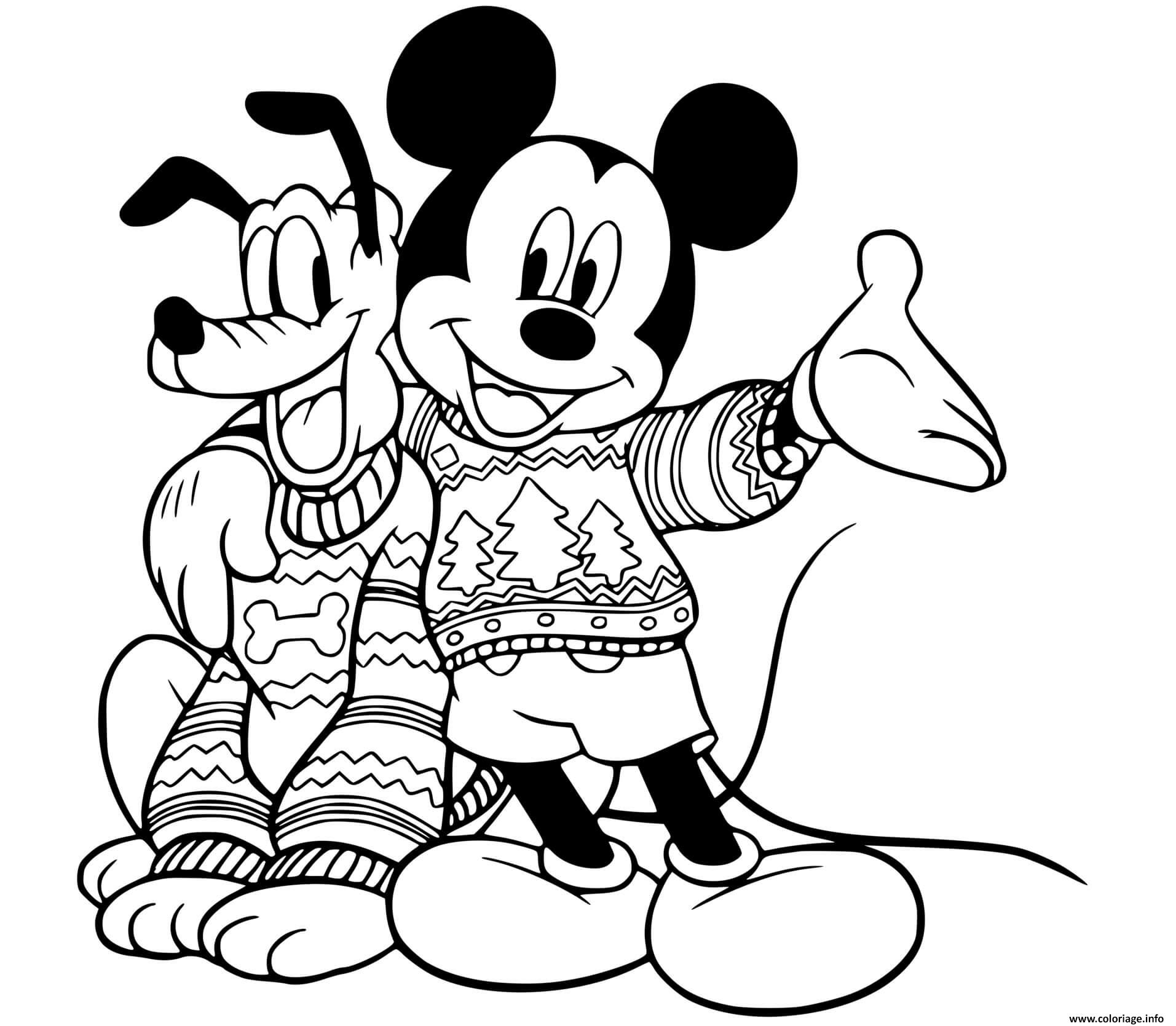 Dessin Mickey Pluto in sweaters Coloriage Gratuit à Imprimer