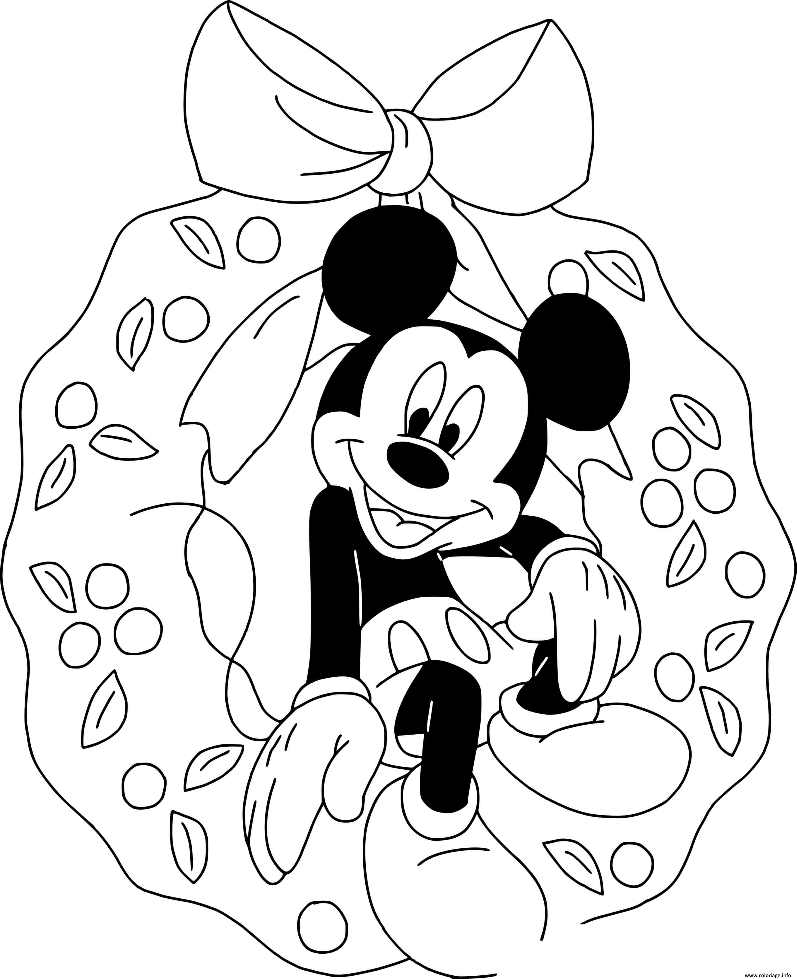 Dessin Mickey sitting in wreath Coloriage Gratuit à Imprimer