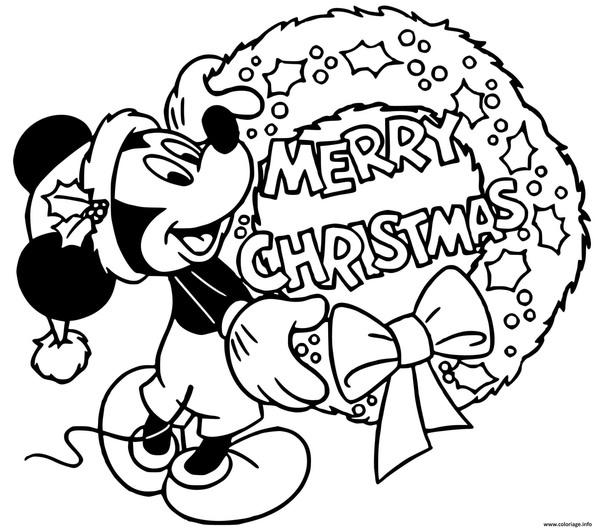 Dessin Mickey Mouses wreath merry christmas Coloriage Gratuit à Imprimer