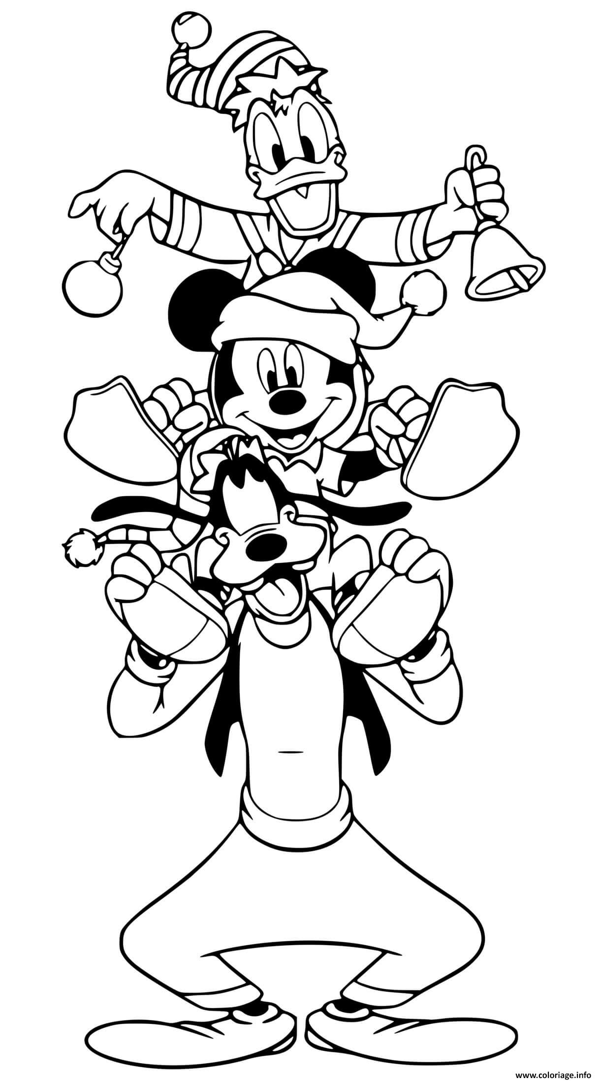 Coloriage Mickey Donald Goofy Tower Dessin Noel Disney à imprimer