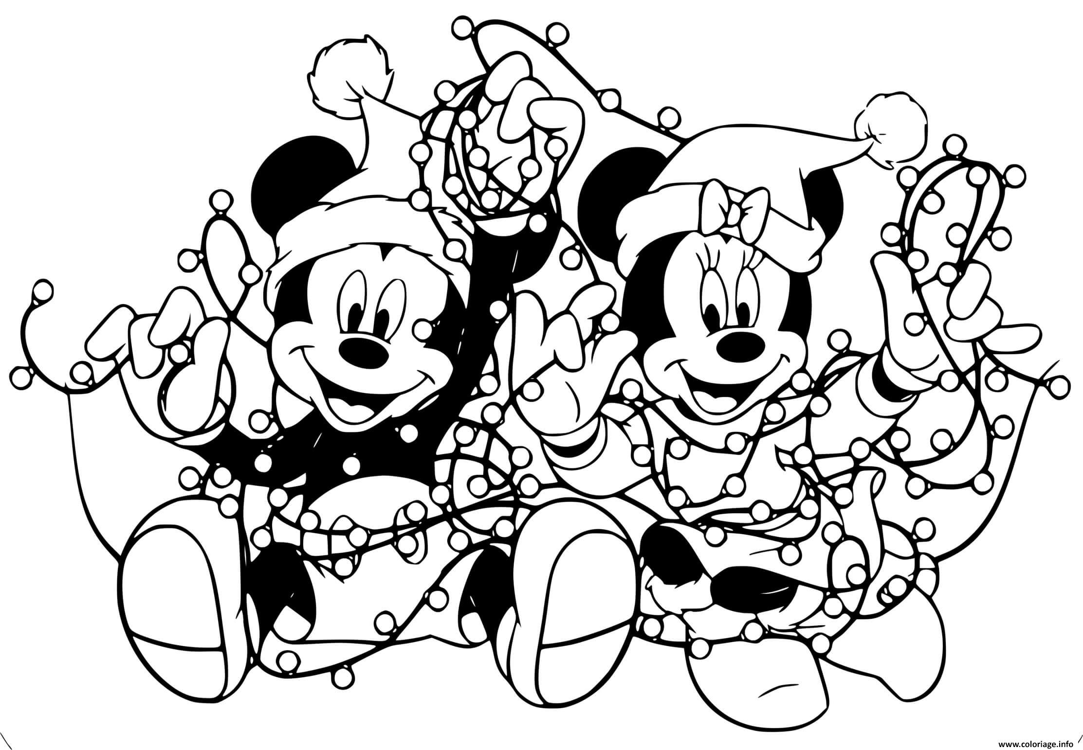 Dessin Mickey Minnie tangled in lights Coloriage Gratuit à Imprimer